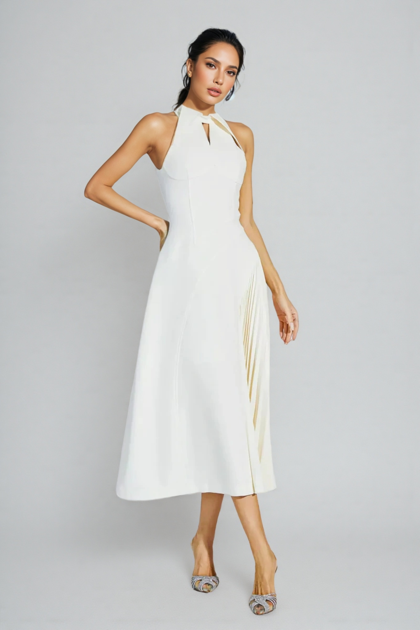 Eira Pressure Pleated Waisted Maxi Dress