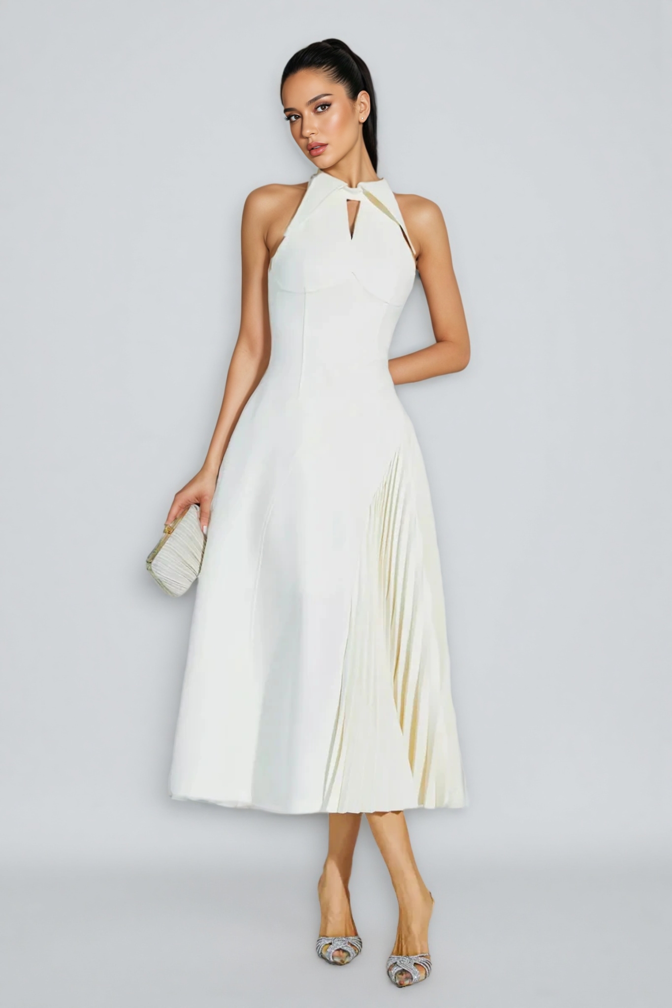 Eira Pressure Pleated Waisted Maxi Dress