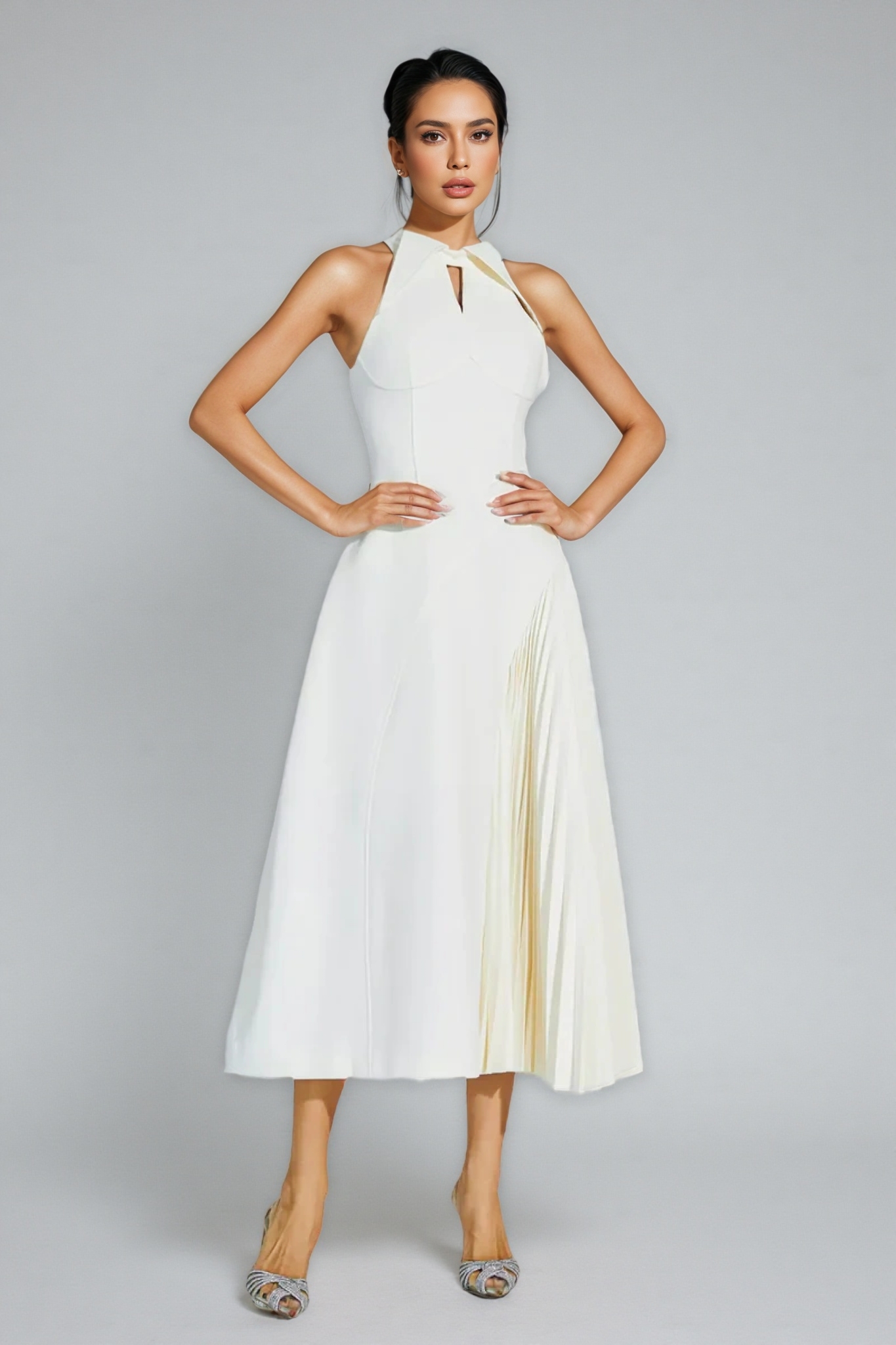 Eira Pressure Pleated Waisted Maxi Dress