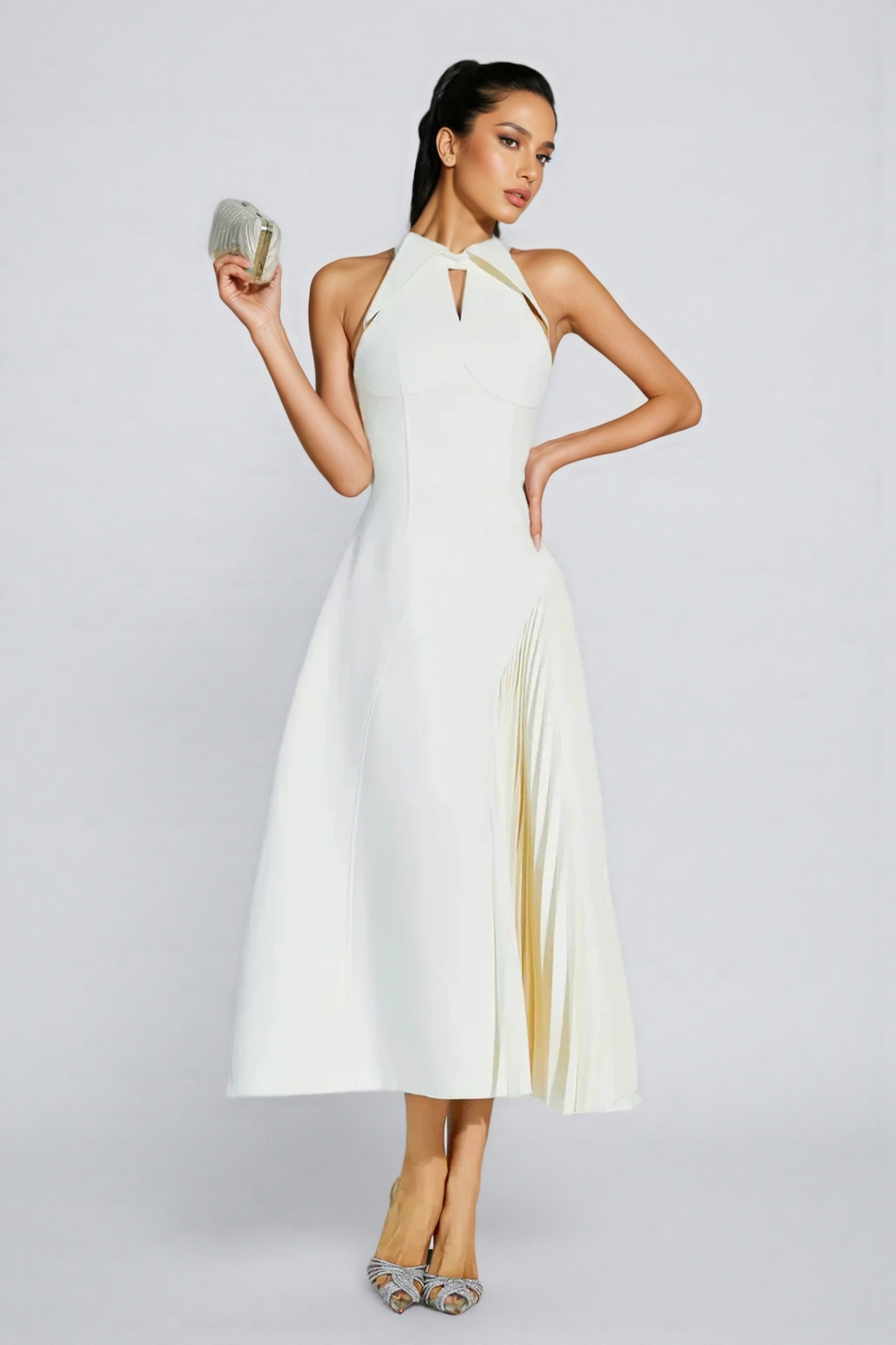 Eira Pressure Pleated Waisted Maxi Dress