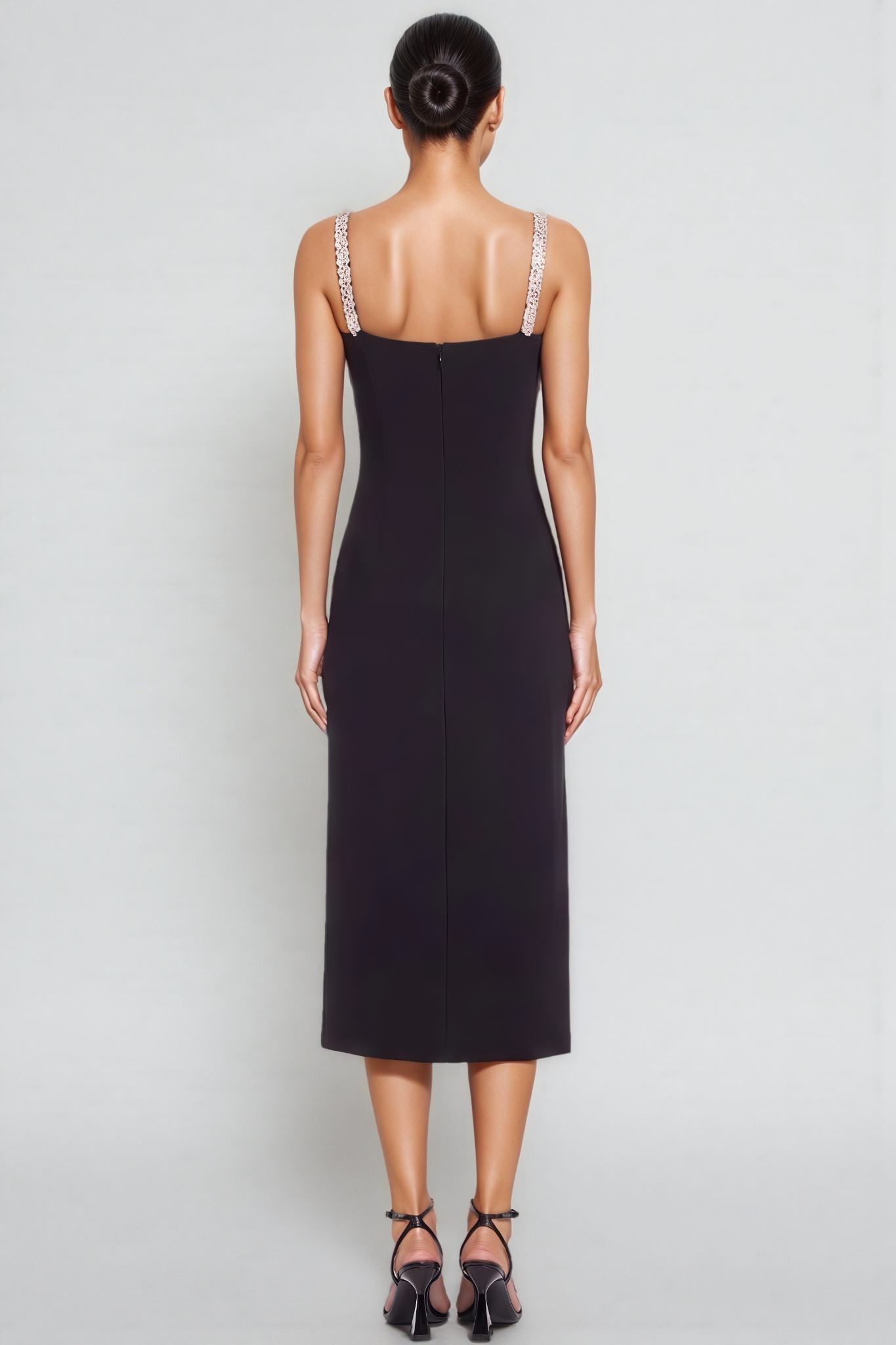 Ylvar Black Halter Pearl Bandage Midi Dress