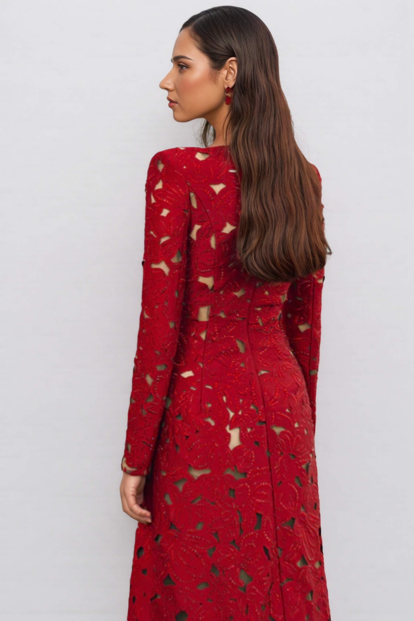 Elavry Red Long Sleeve Cut Out Maxi Dress