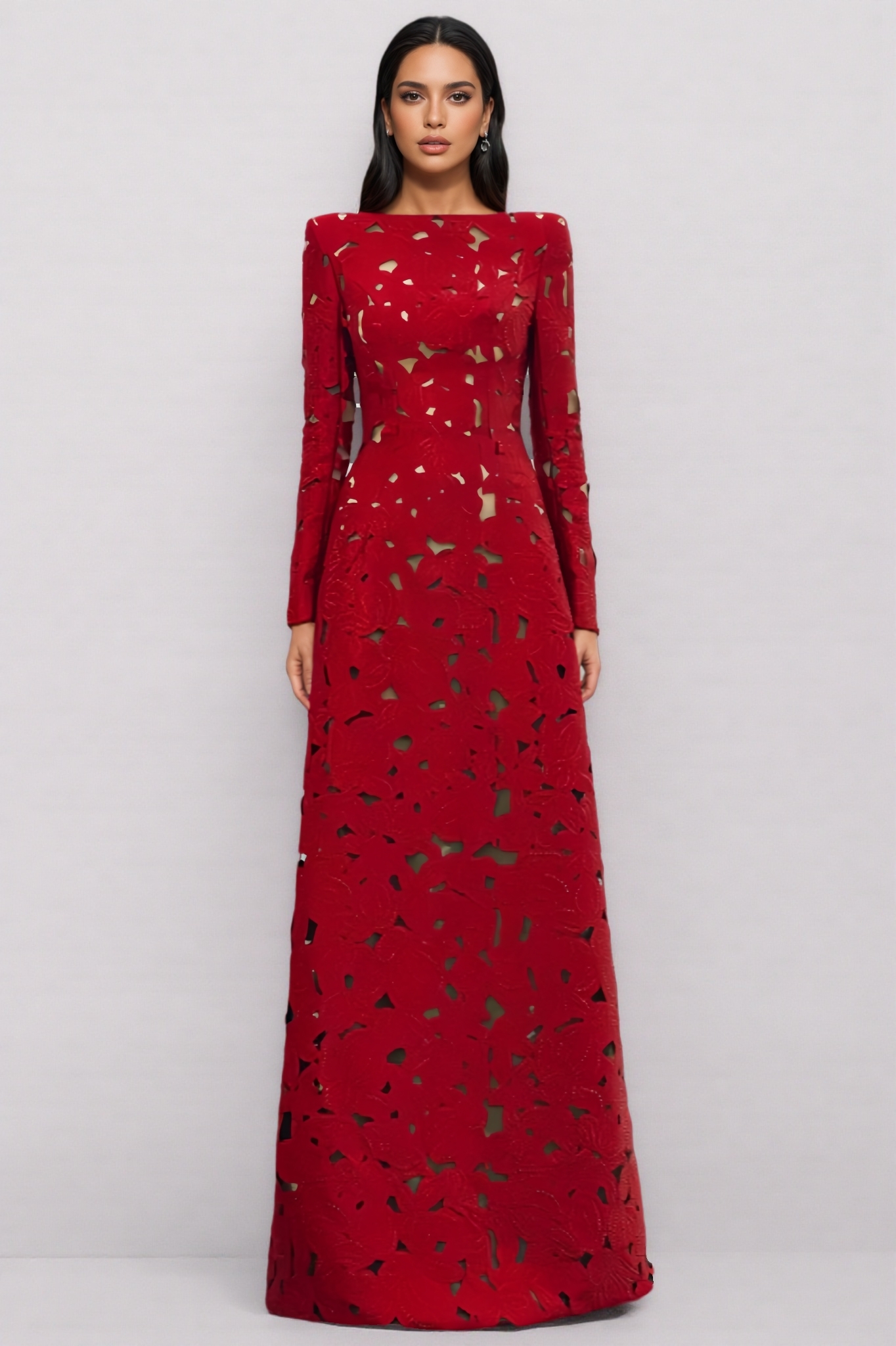 Elavry Red Long Sleeve Cut Out Maxi Dress
