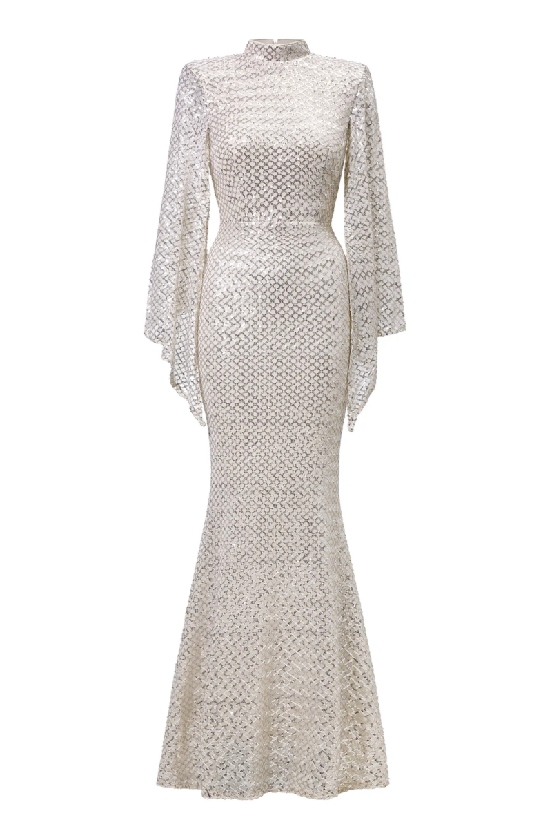 Wylekt Cape Sleeve Sequin Maxi Dress