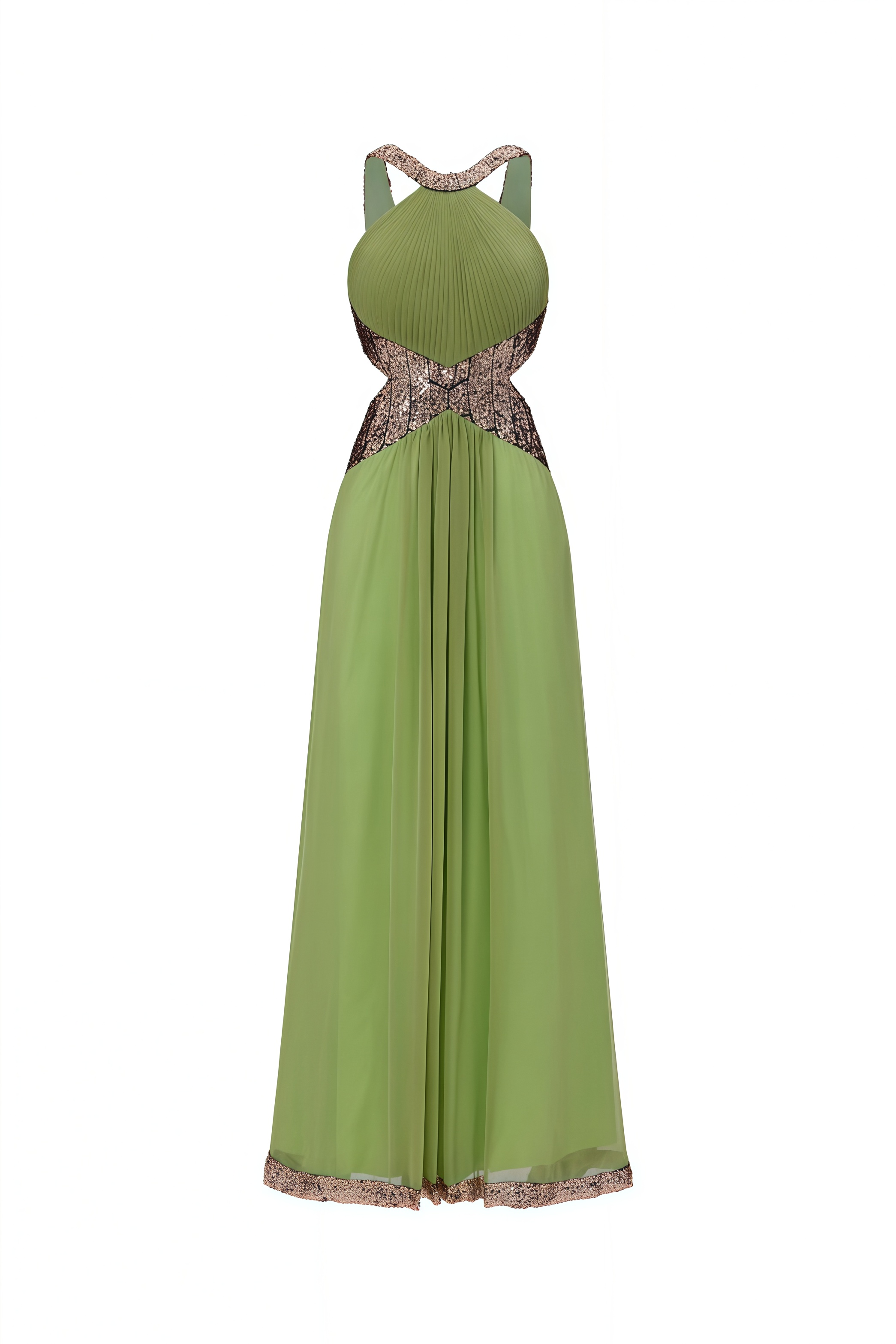 Silrase Halter Pleated Cut Out Sequin Maxi Dress