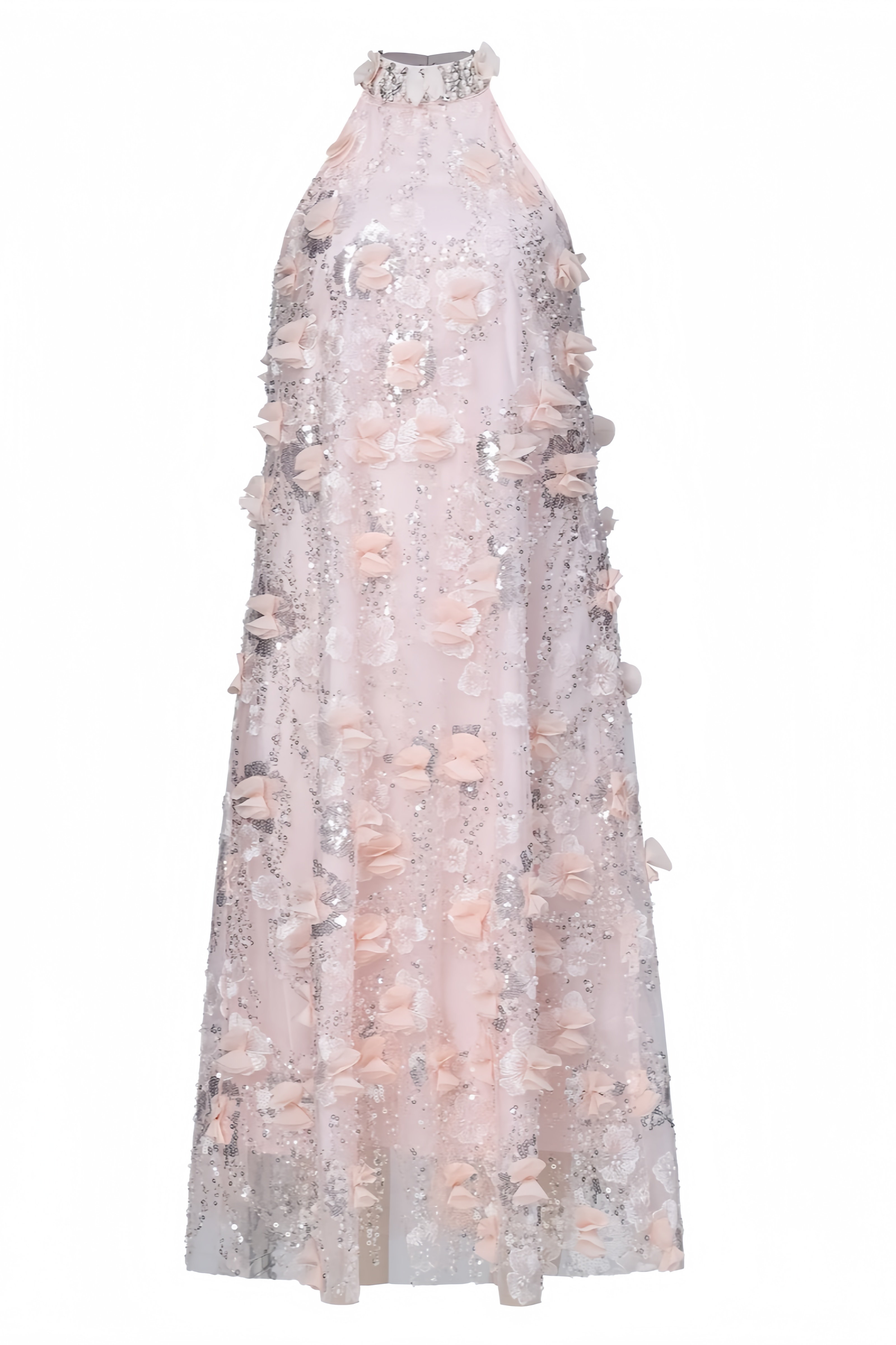 Morlan Halter Floral Sequin Maxi Dress