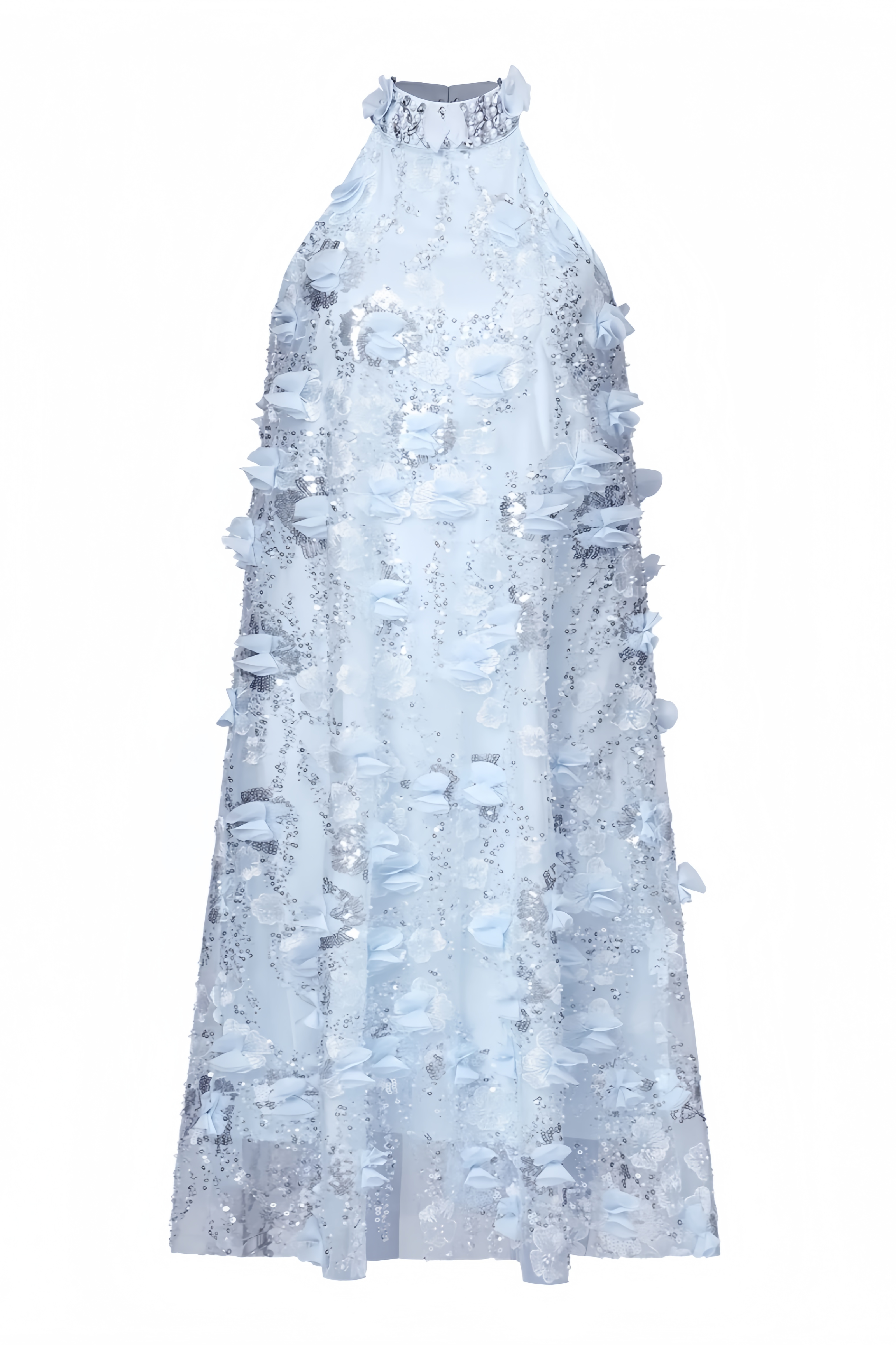 Daliloh Blue Halter Floral Sequin Mini Dress