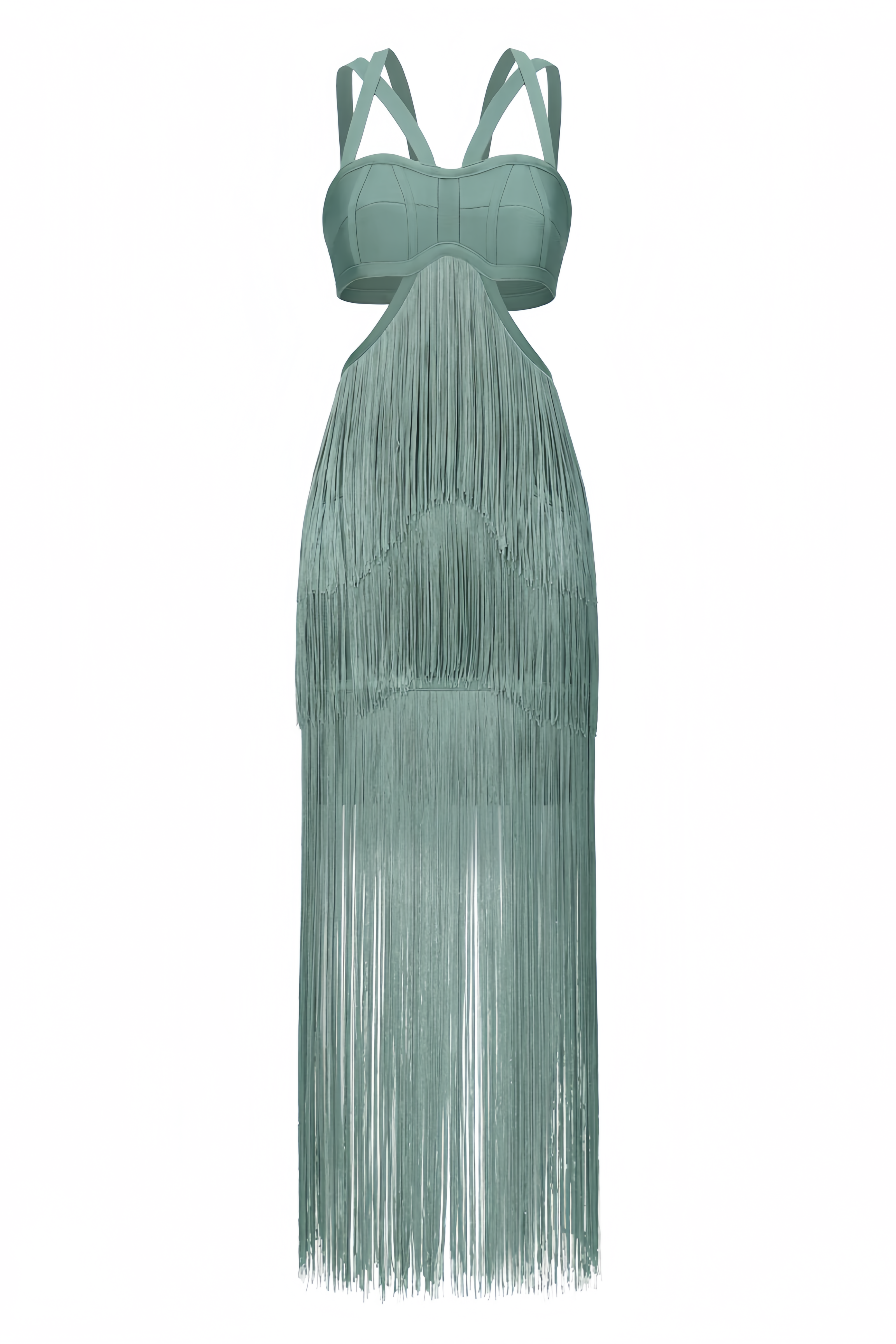 Doppy Green Cut Out Tassel Bandage Maxi Dress
