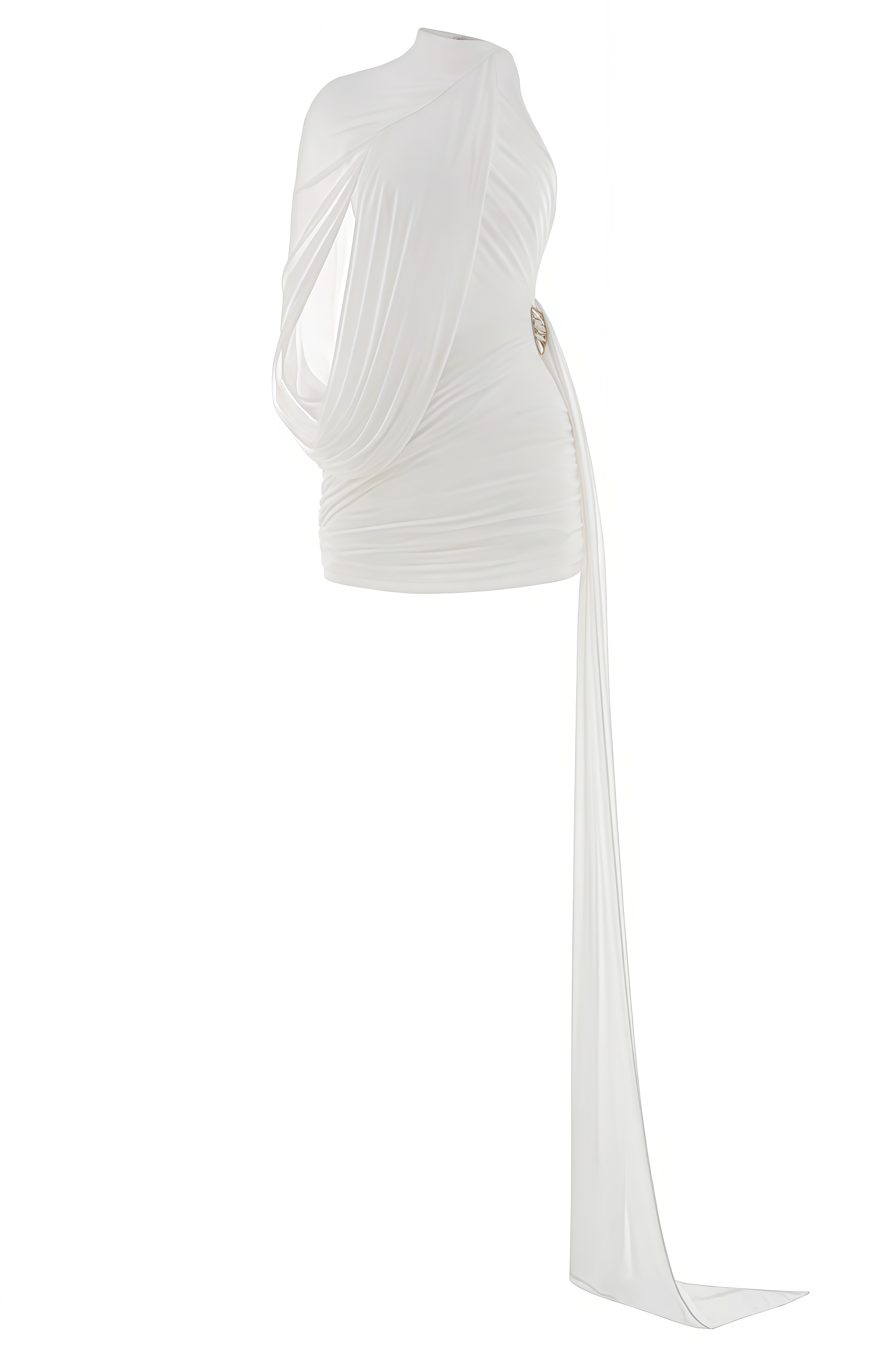 Glvyx White One Shoulder Cape Ruched Mini Dress