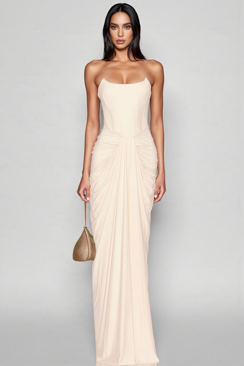 Donna White Strapless Fishbone Maxi Dress