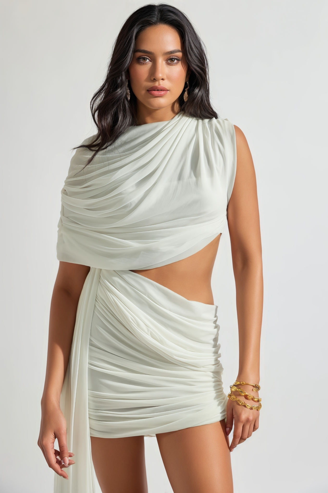 Jaycety White Pleat Mini Dress Set