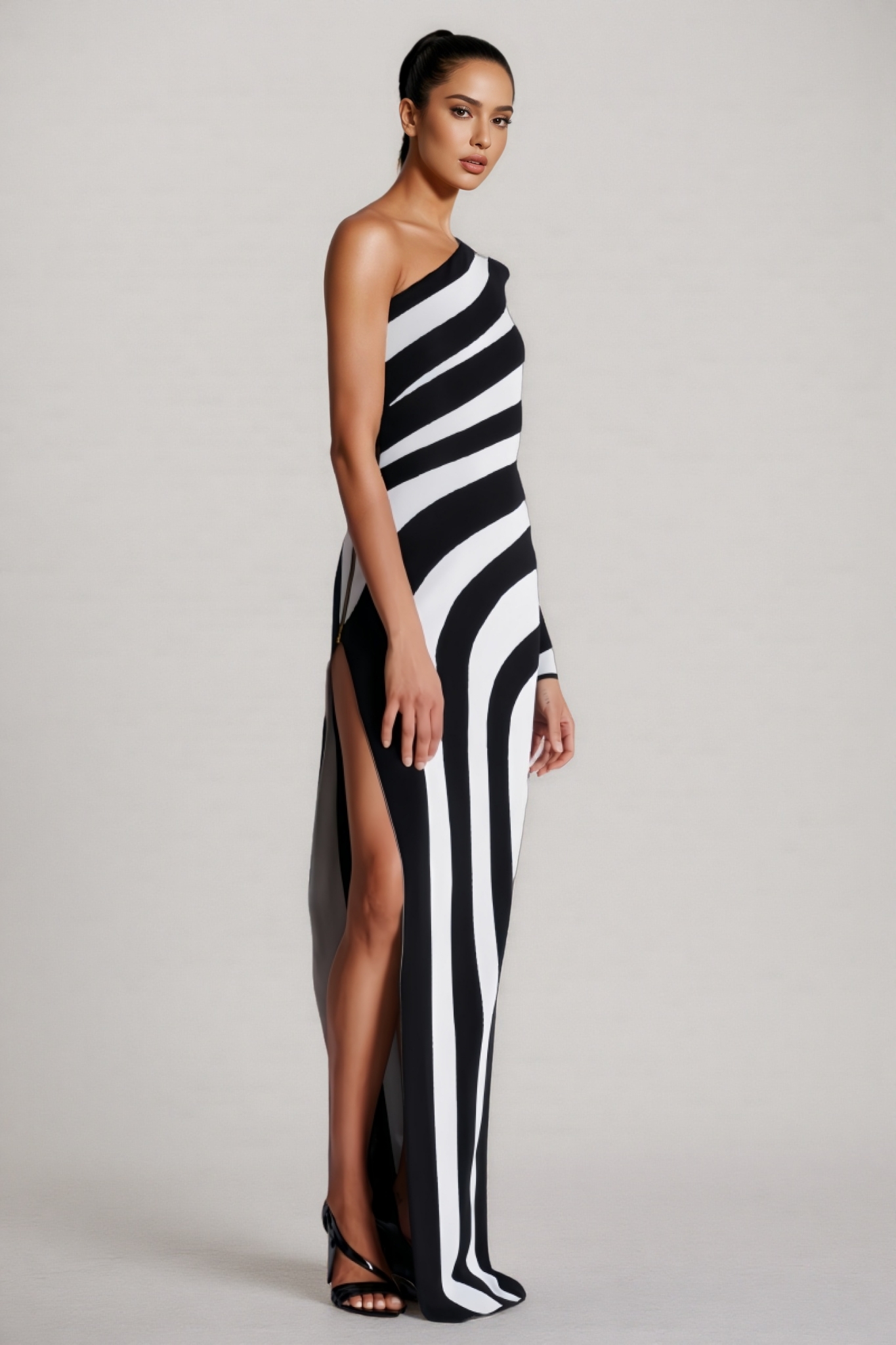 Delia Black and White Striped Maxi Dress