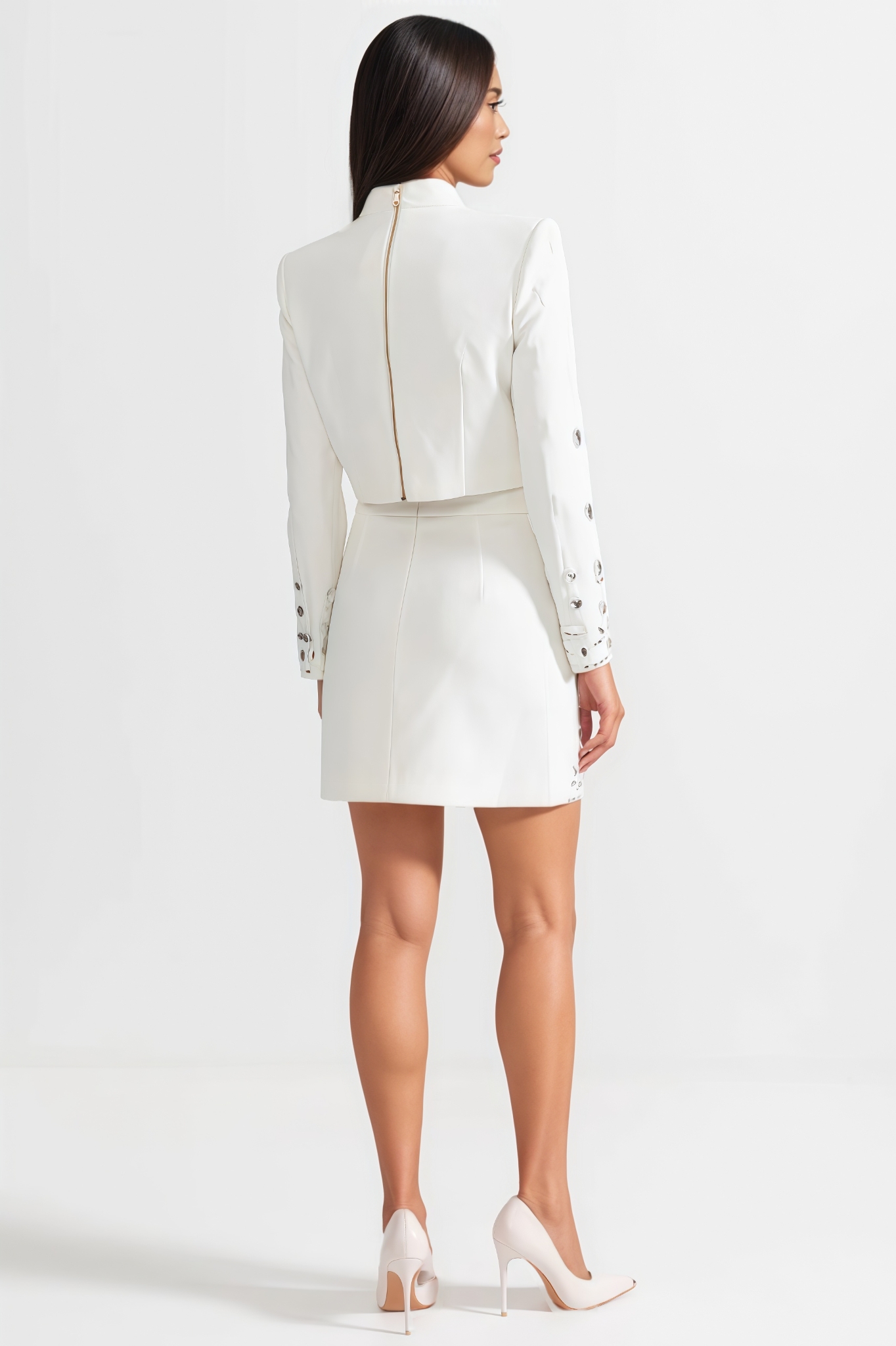 Luronlt White Diamond Embellished Mini Dress Set