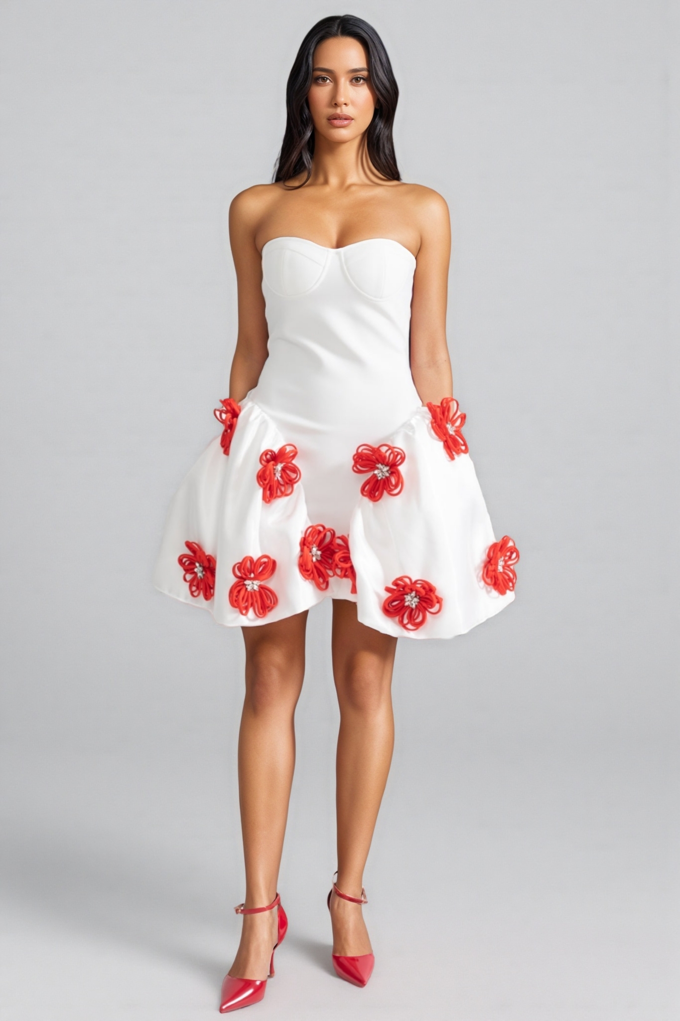 Jaxyn 3D Silver Floral Mini Dress 