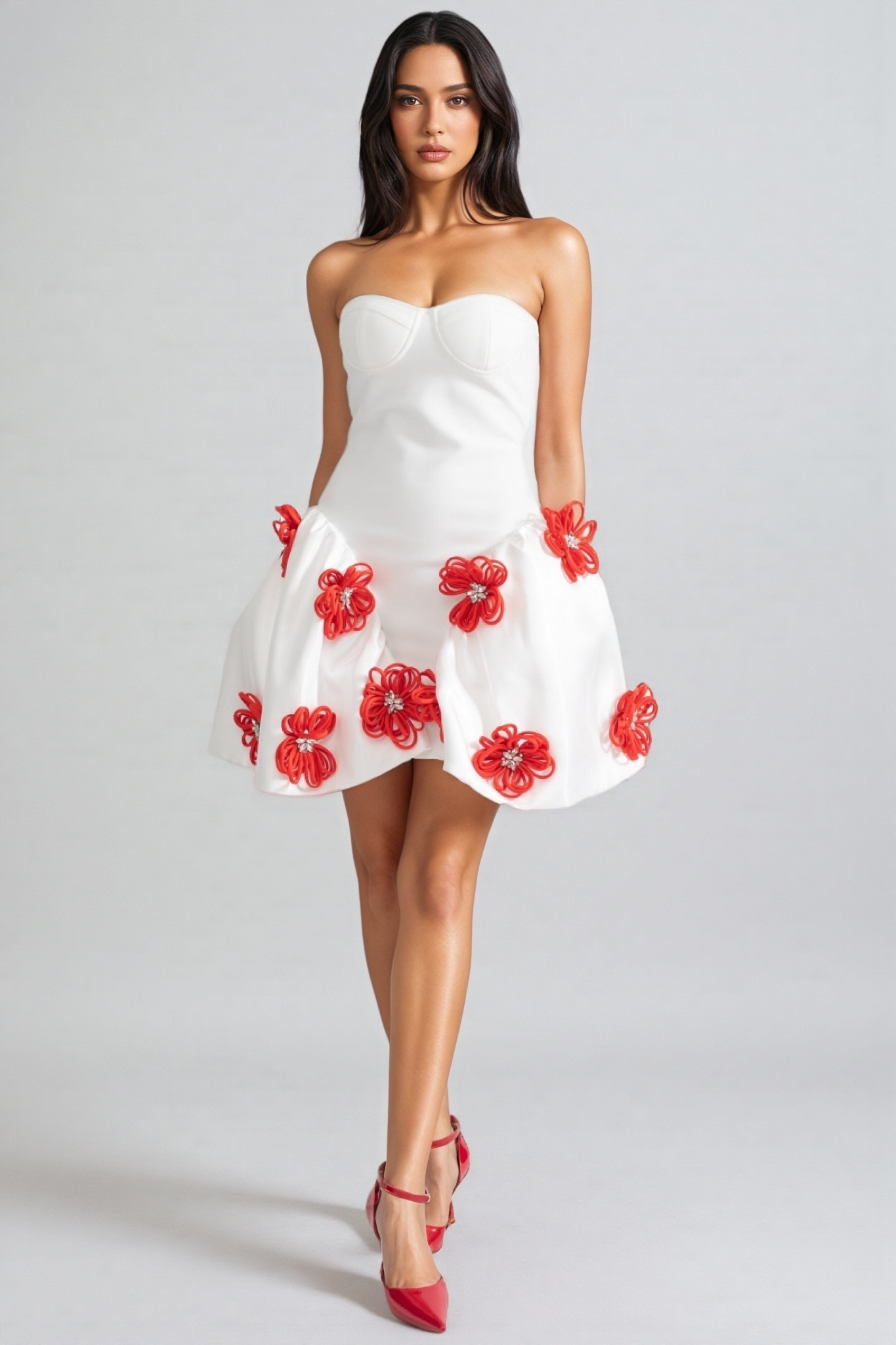 Jaxyn 3D Silver Floral Mini Dress 