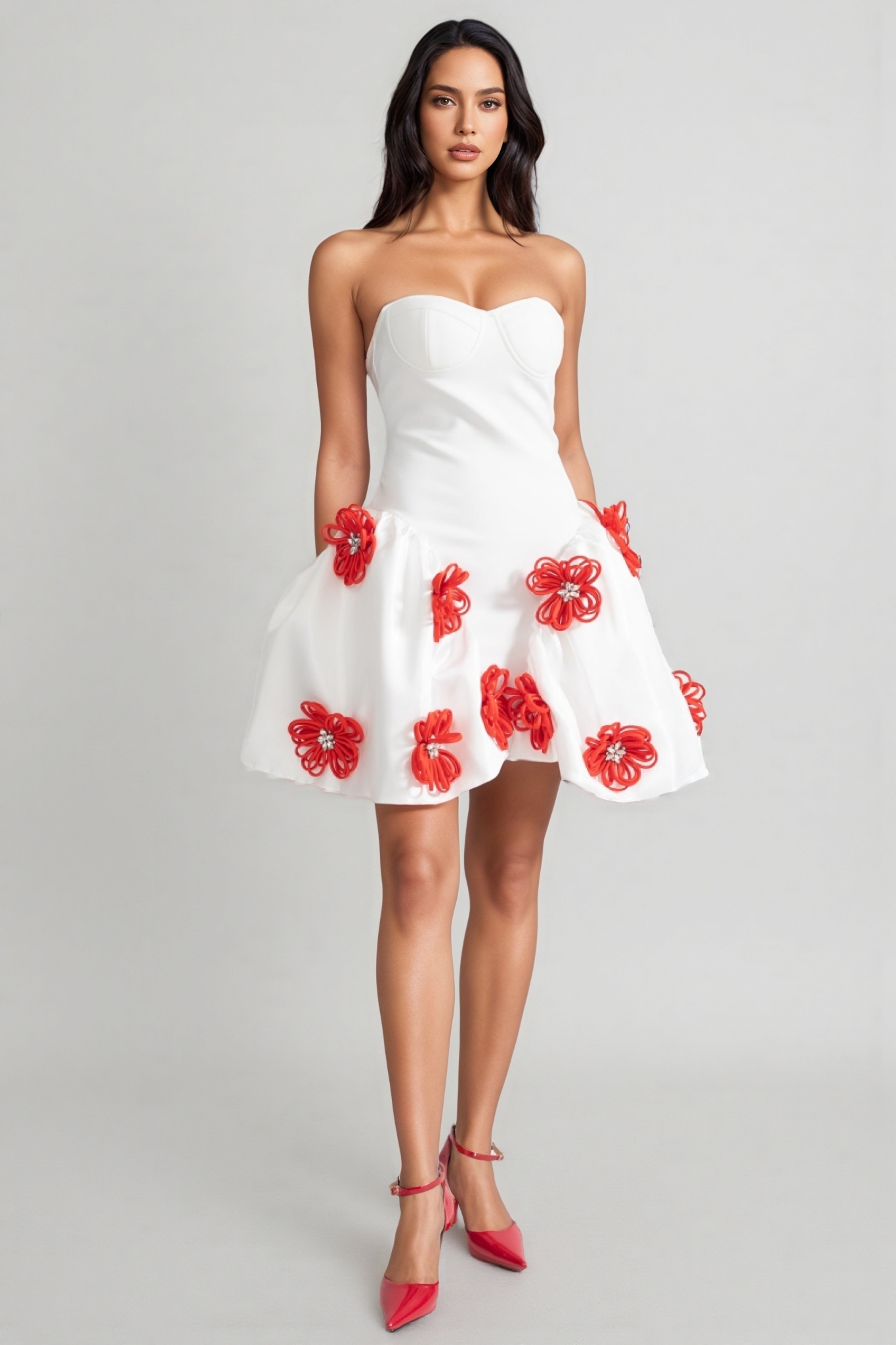 Jaxyn 3D Silver Floral Mini Dress 