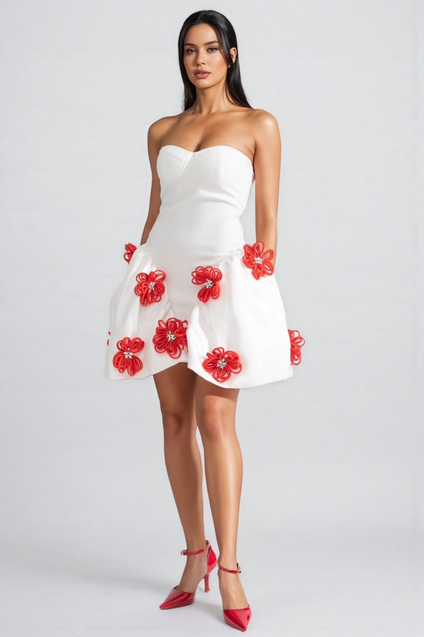 Jaxyn 3D Silver Floral Mini Dress 