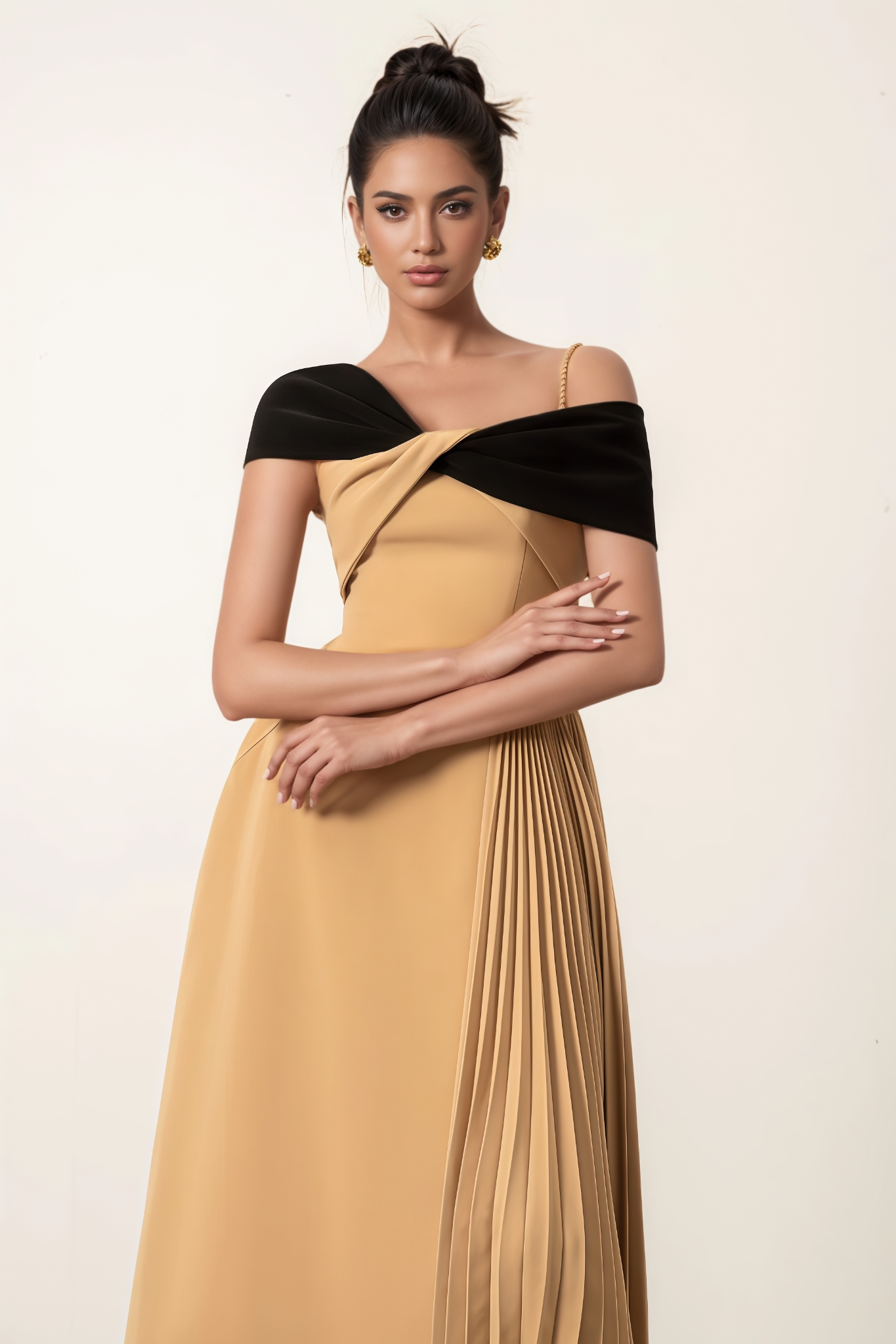 Sadity Khaki Pleated Midi Dress