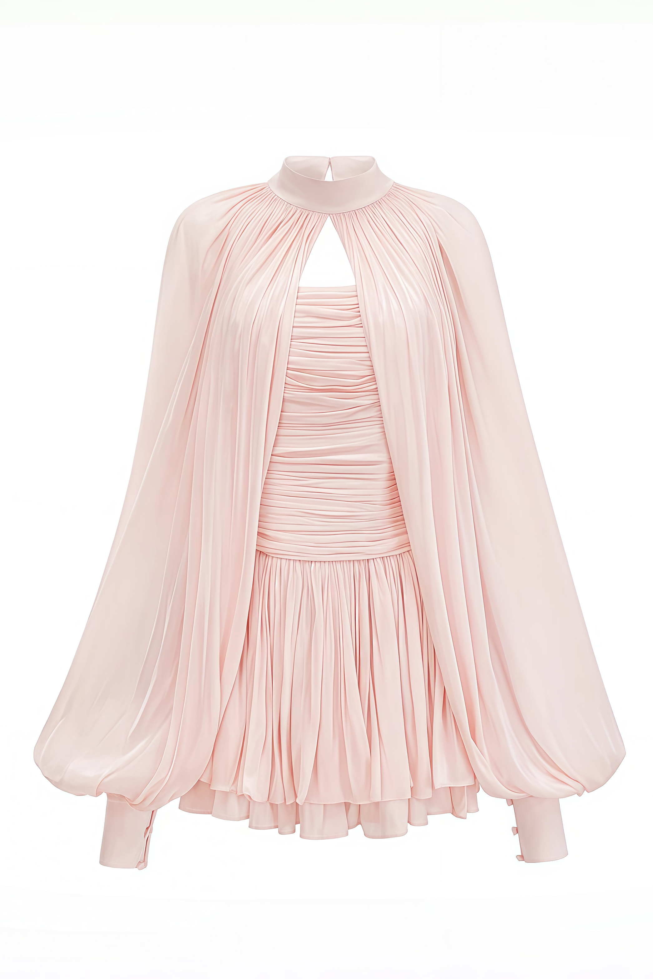 Amerliy Pink Glossy Cape Mini Dress Set