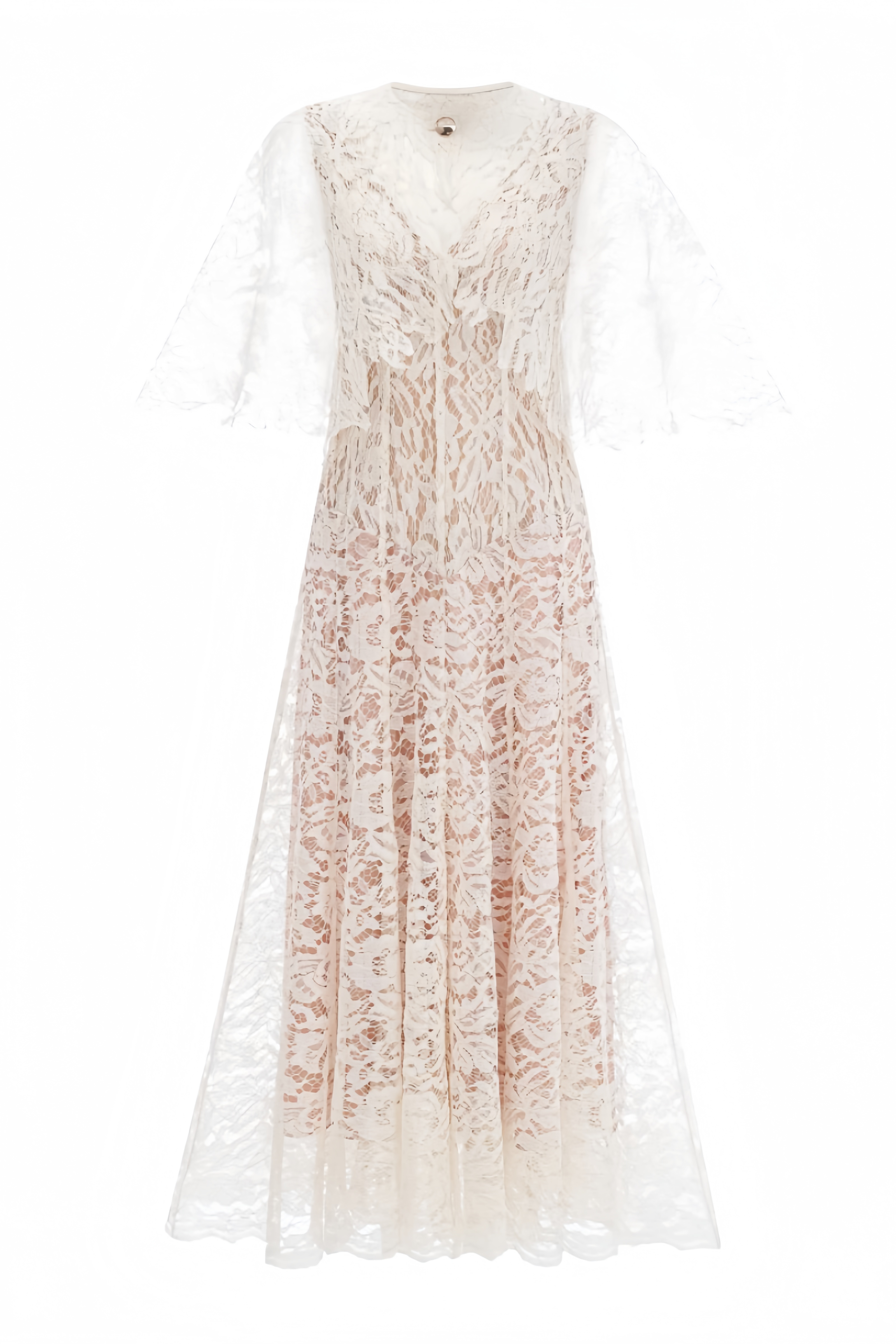 Orvy White Short Sleeve Lace Midi Dress