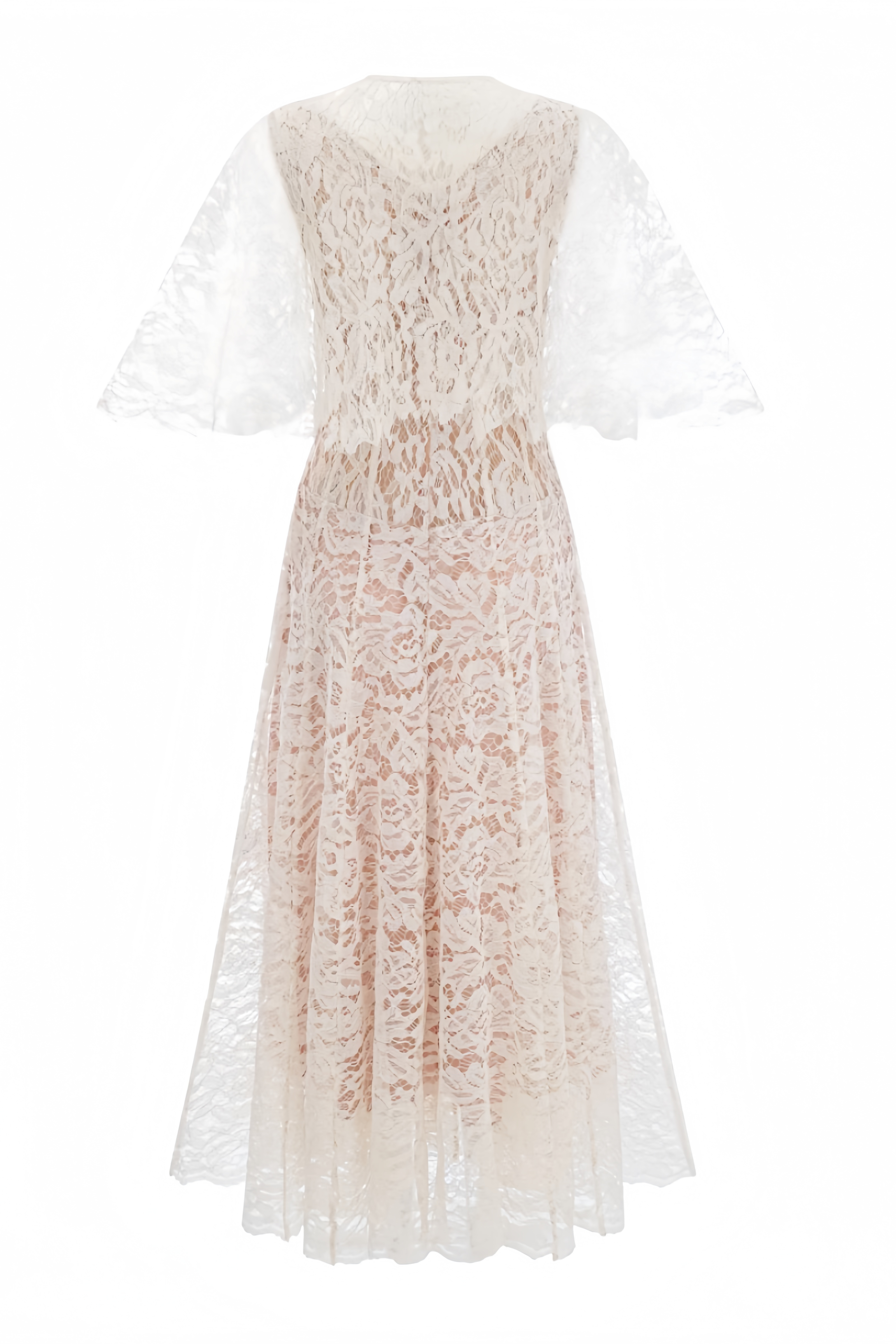 Orvy White Short Sleeve Lace Midi Dress