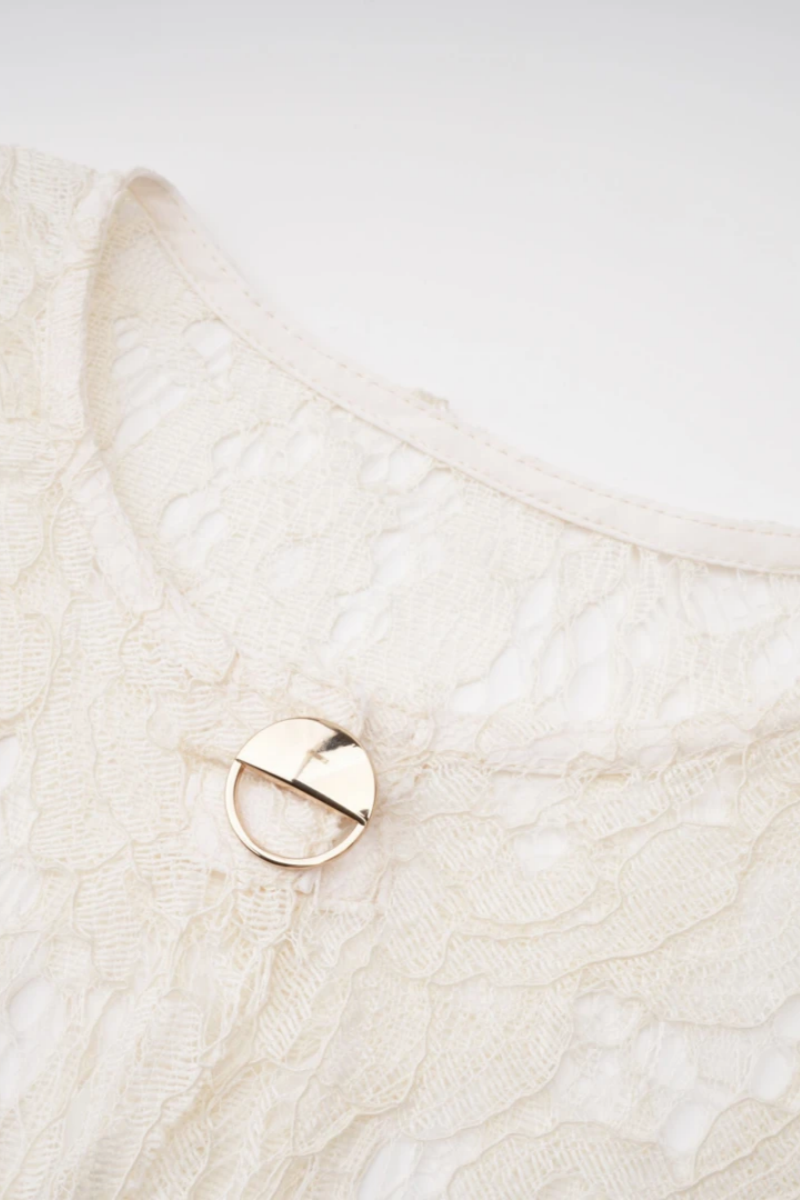 Orvy White Short Sleeve Lace Midi Dress