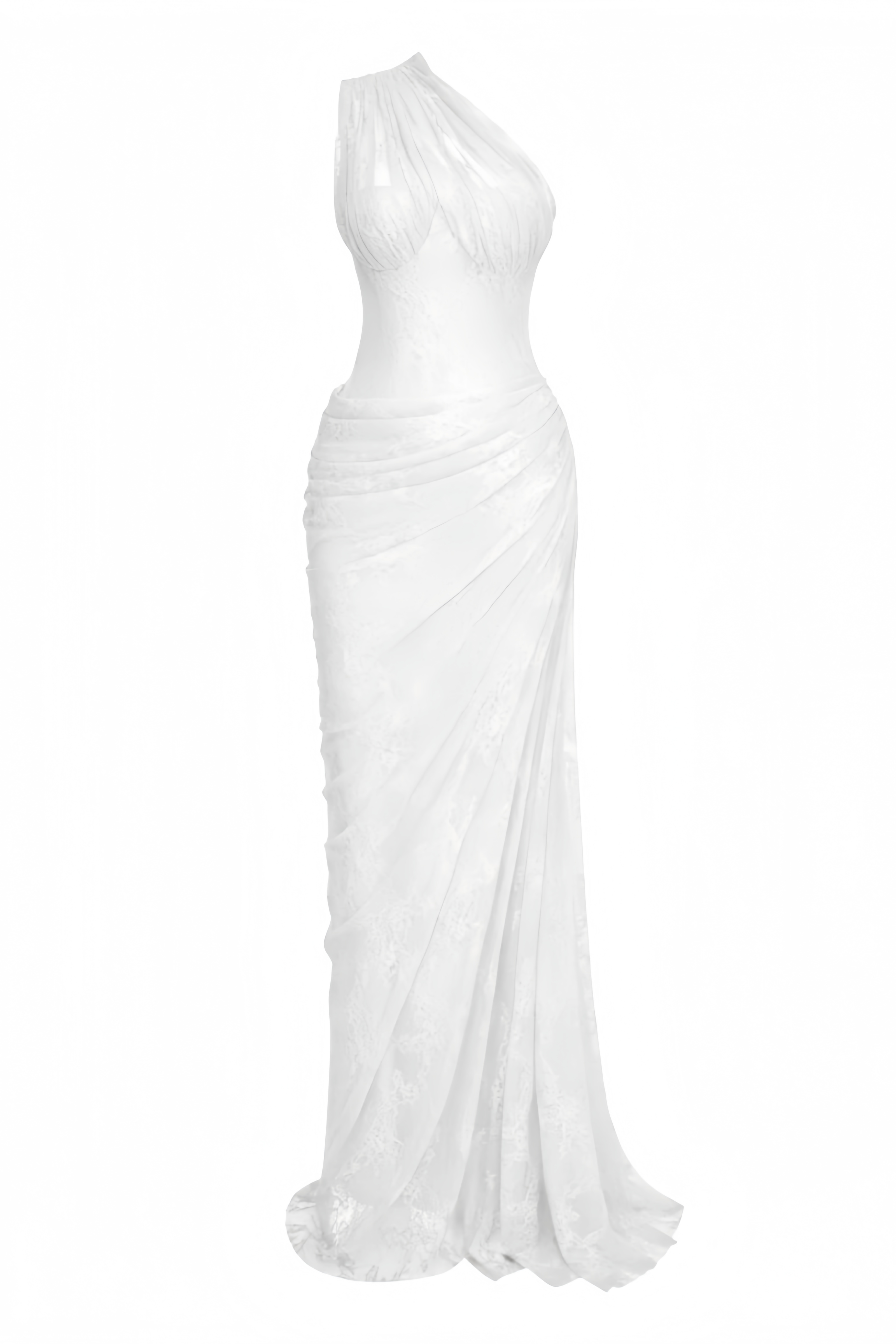 Ravri White One Shoulder Lace Maxi Gown