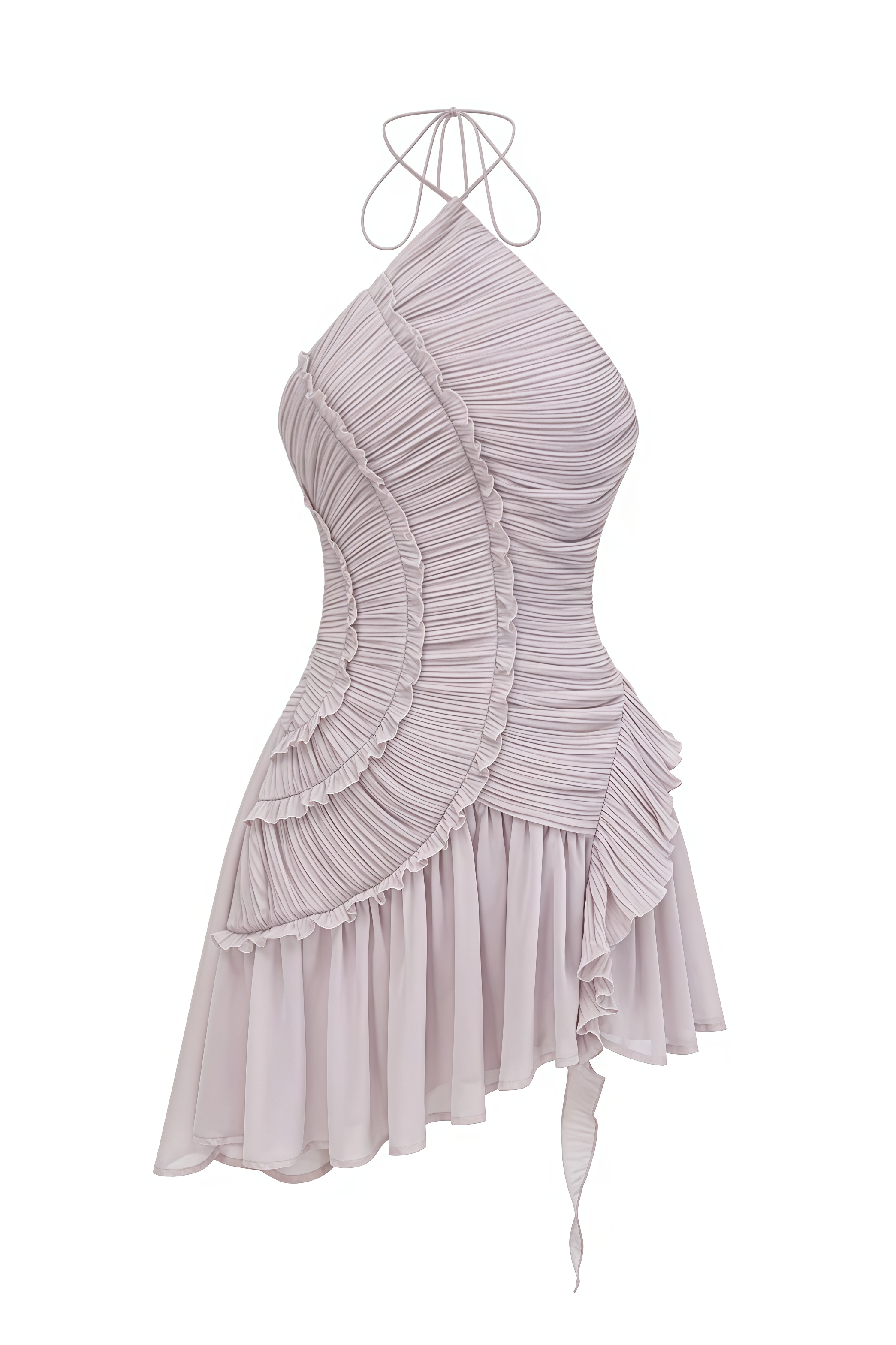 Farden Khaki Ruffled Pleated Mini Dress