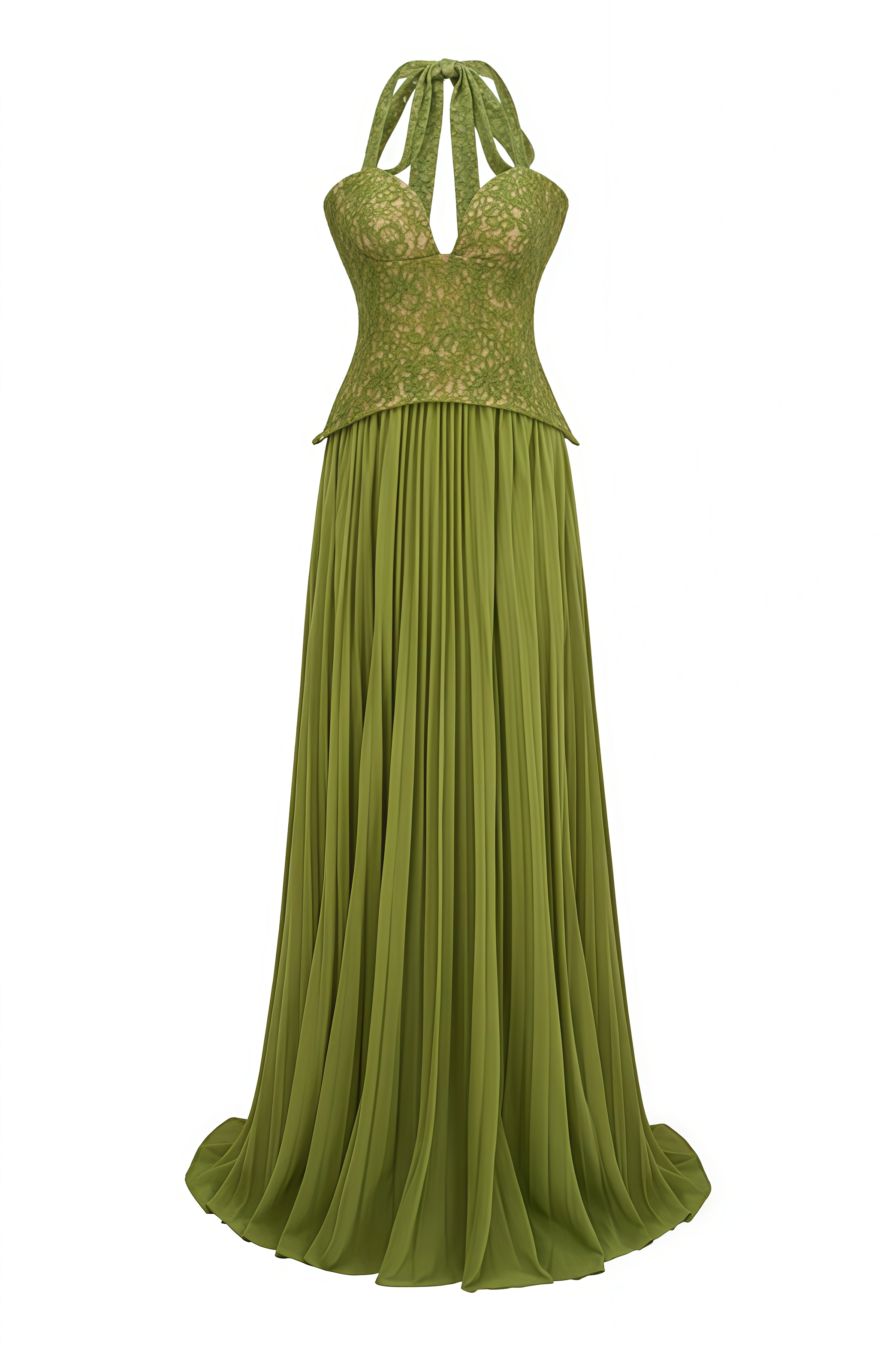Julera Green Sleeveless Pleated Maxi Dress