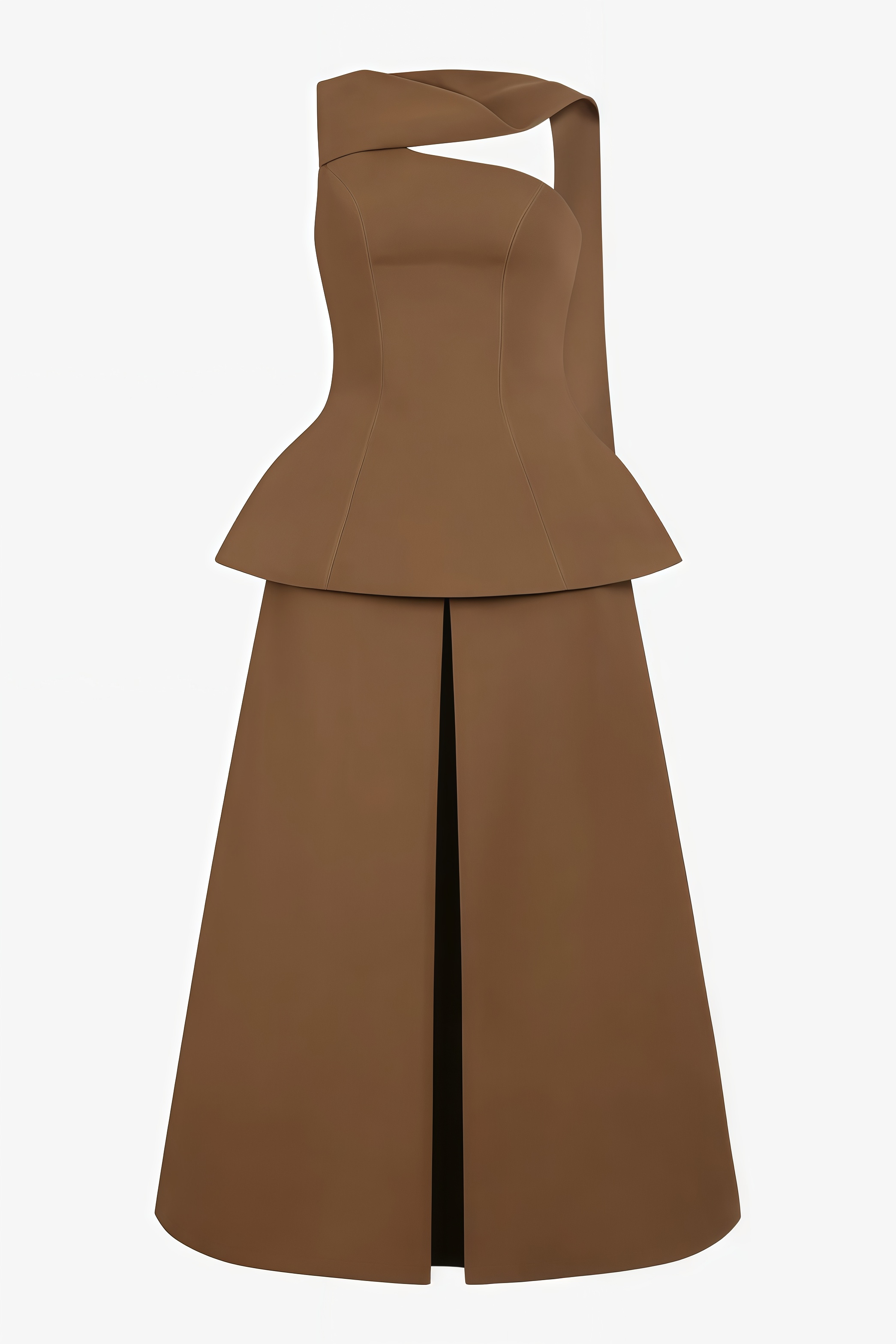 Rrasy Brown One Shoulder Midi Dress Set
