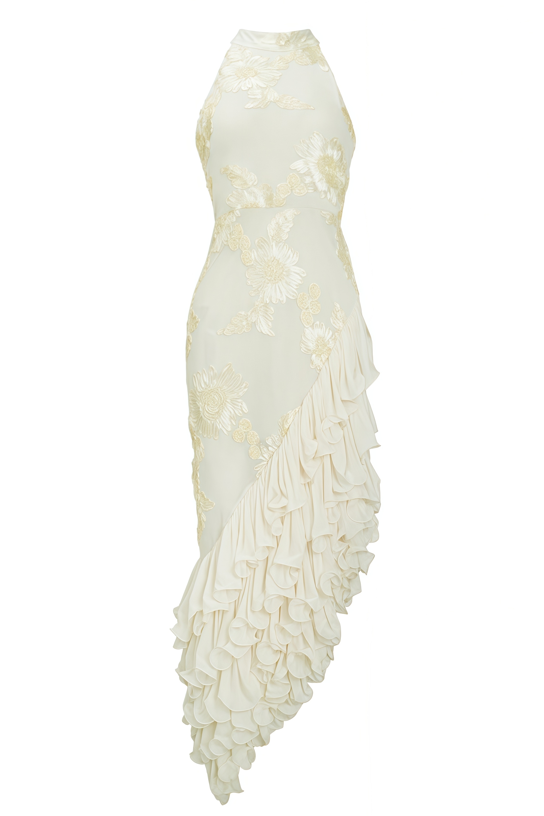 Luz Asymmetrical Ruffled Floral Midi Dress