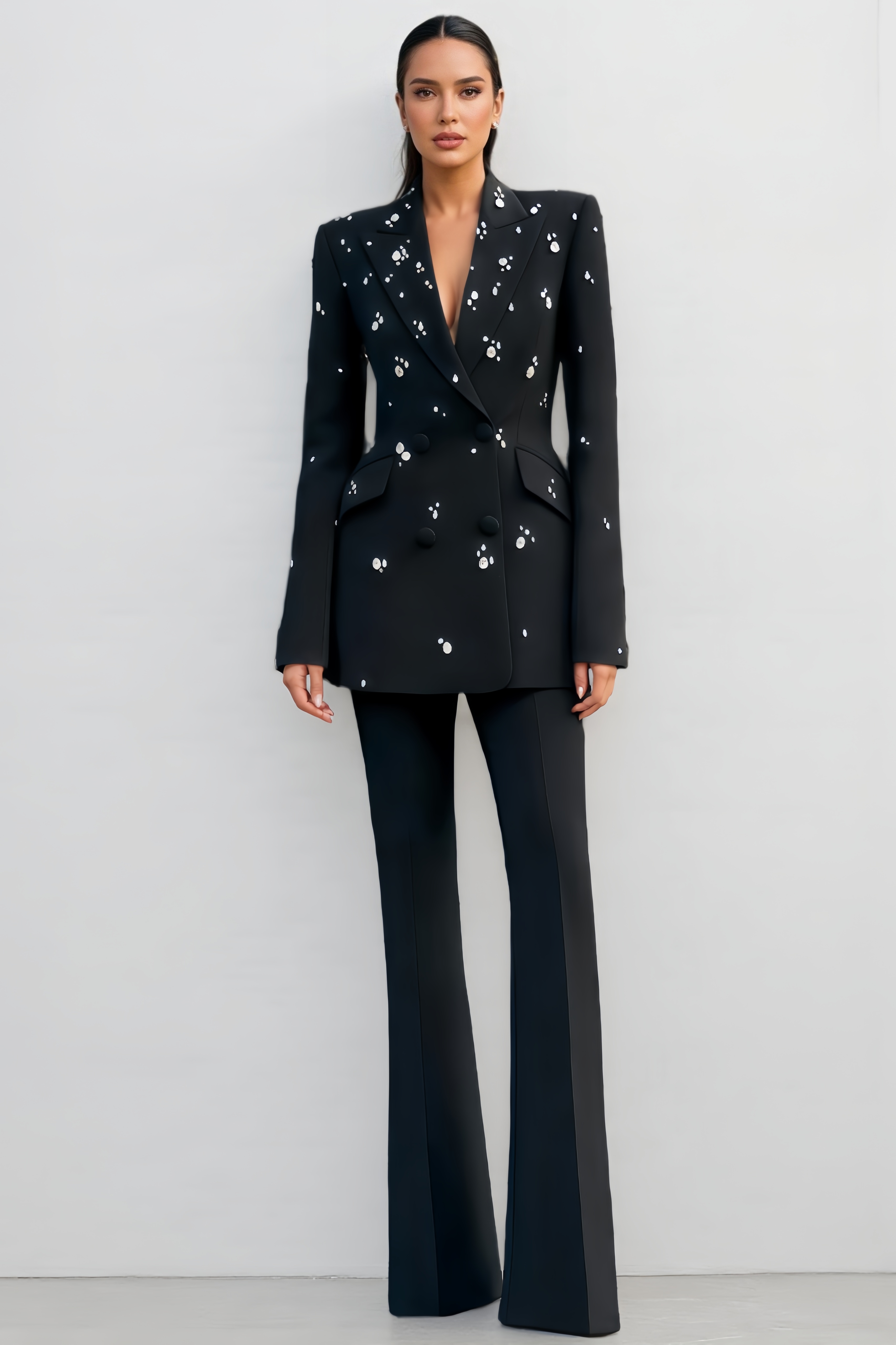 Zadeky Beaded Rhinestone Blazer Trousers Set