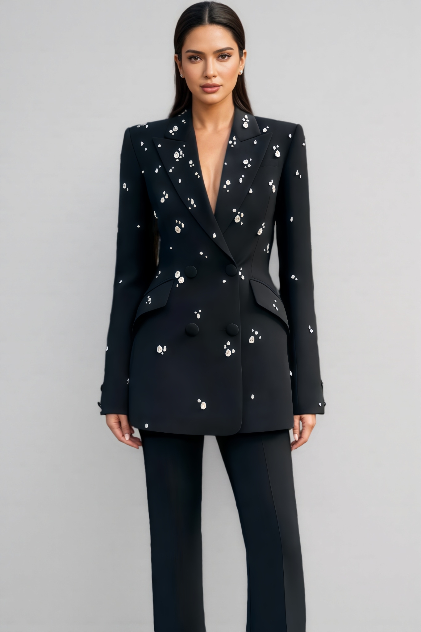 Zadeky Beaded Rhinestone Blazer Trousers Set