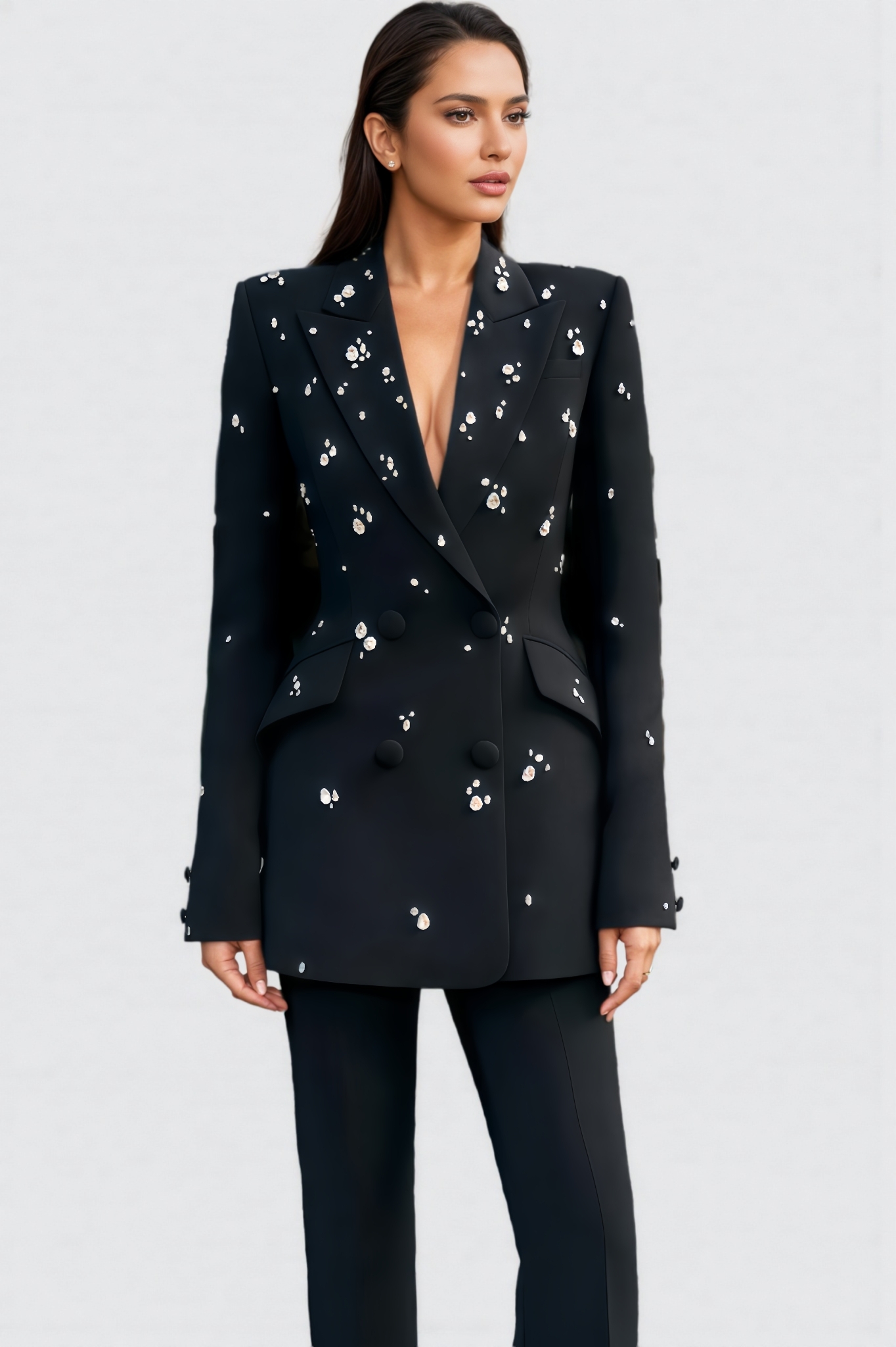 Zadeky Beaded Rhinestone Blazer Trousers Set