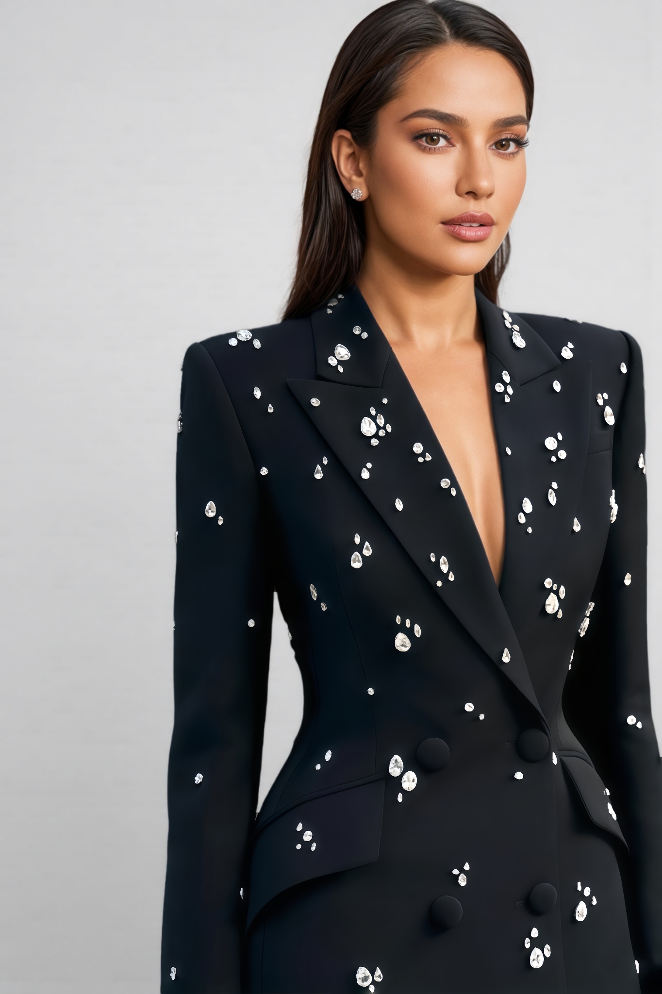 Zadeky Beaded Rhinestone Blazer Trousers Set