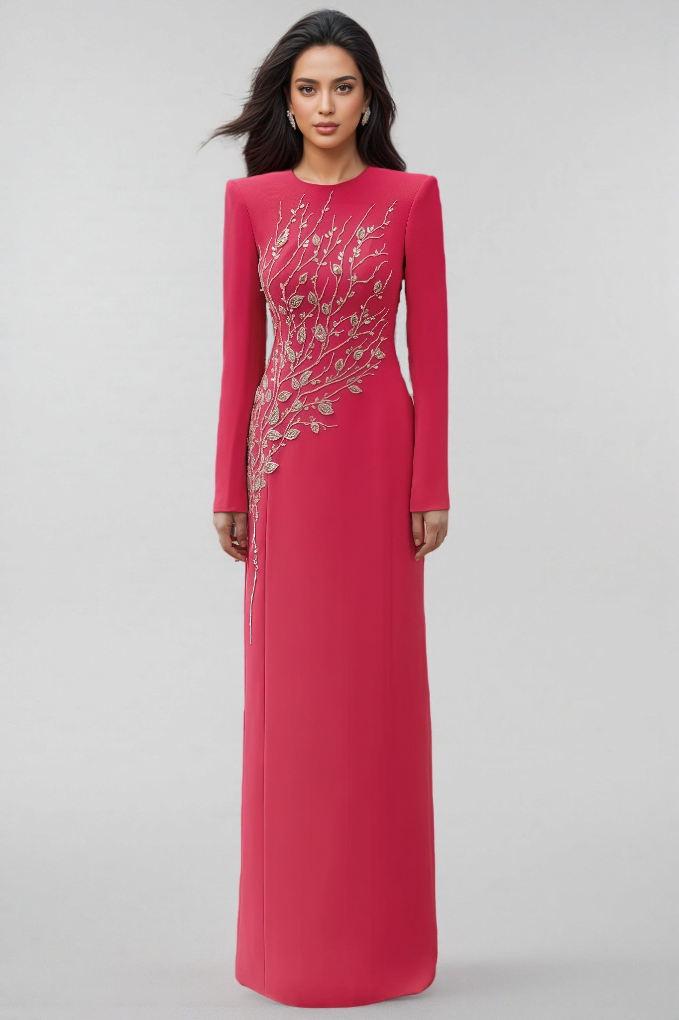 Hatsie Pink Beaded Rhinestone Embellished Maxi Dress