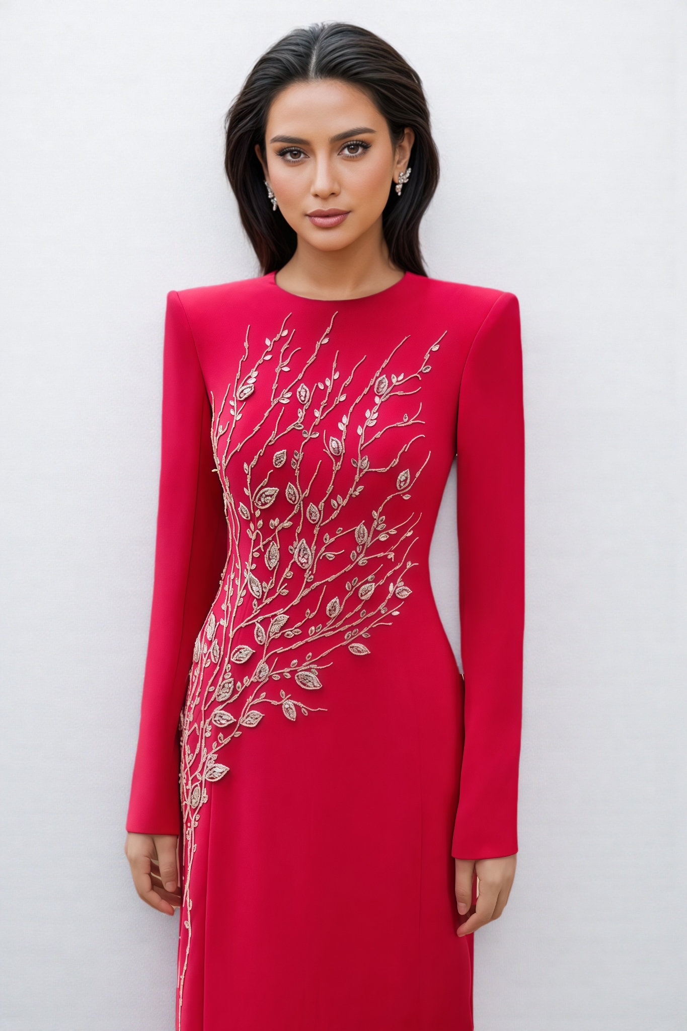 Hatsie Pink Beaded Rhinestone Embellished Maxi Dress