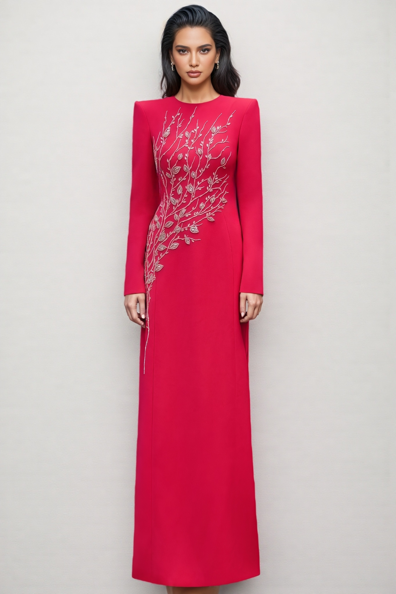 Hatsie Pink Beaded Rhinestone Embellished Maxi Dress