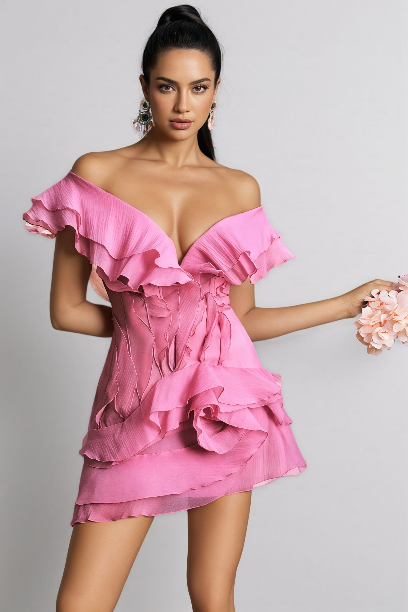 Zenkt Pink V Neck Ruffle Mini Dress
