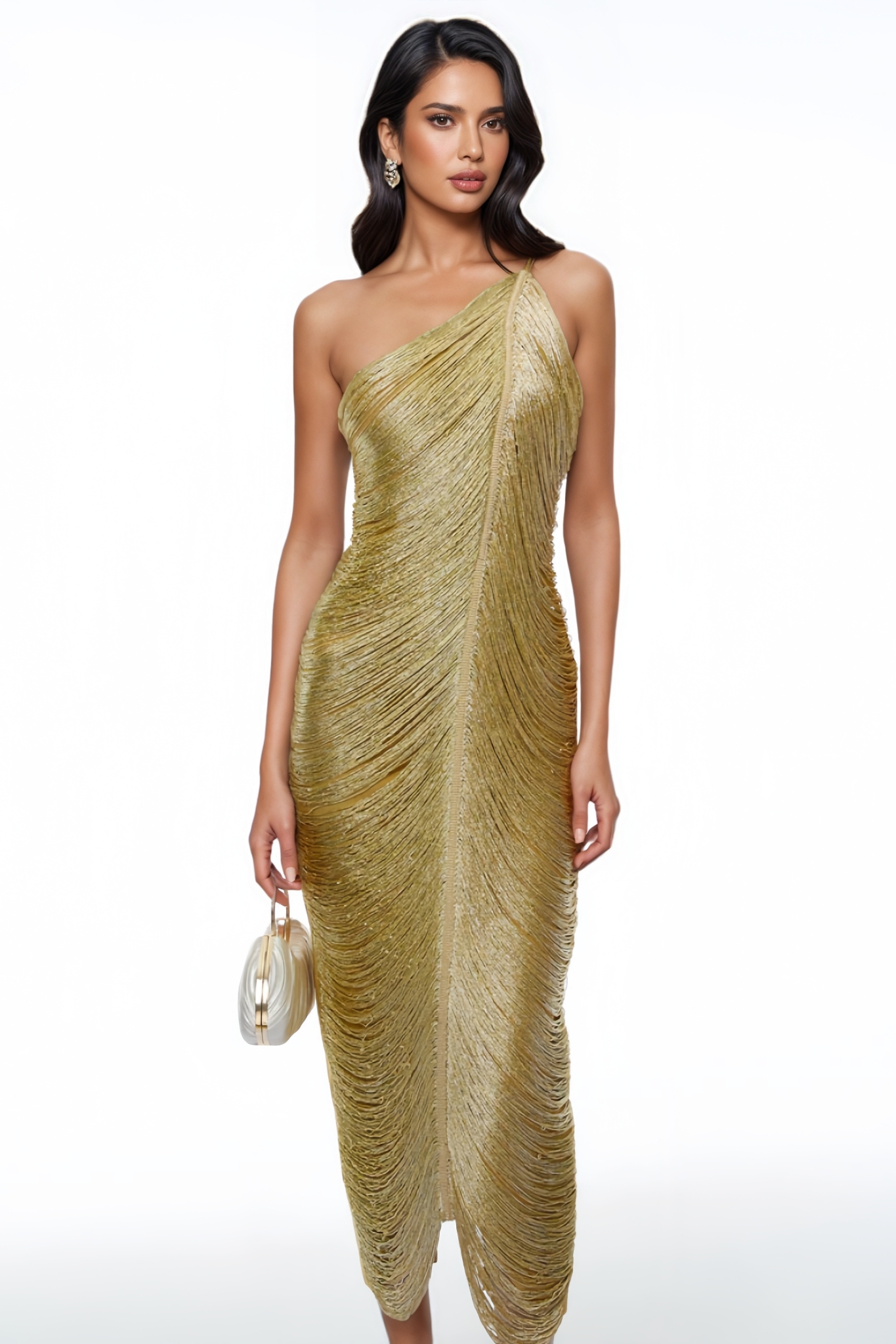 Karwin Gold One Shoulder Maxi Dress