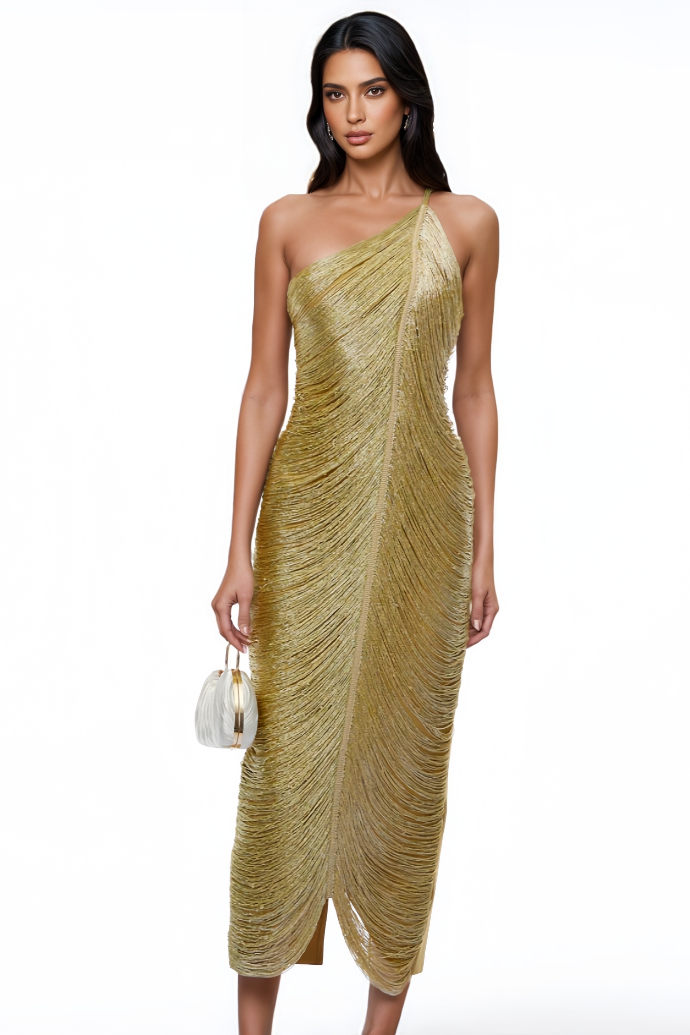 Karwin Gold One Shoulder Maxi Dress