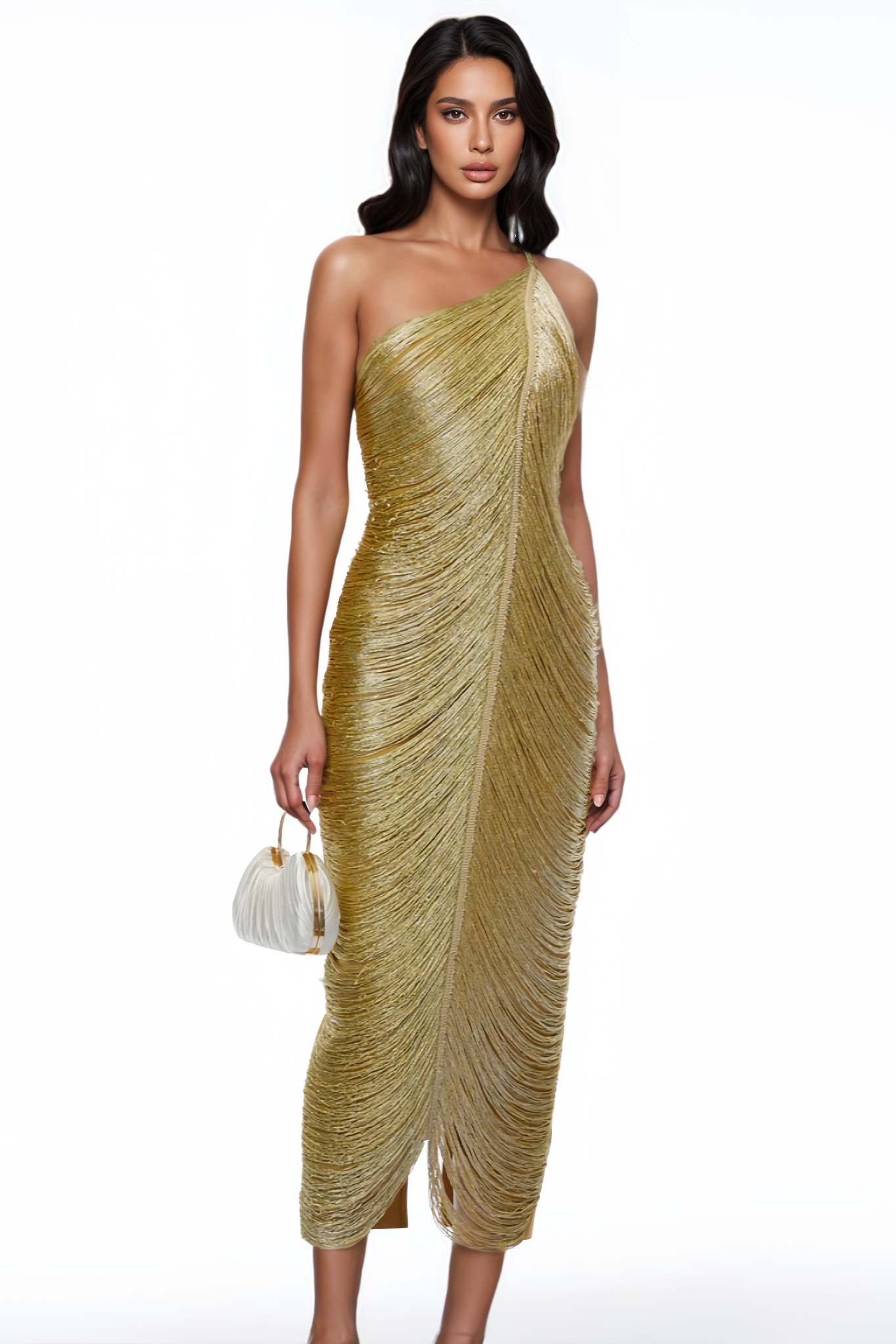 Karwin Gold One Shoulder Maxi Dress