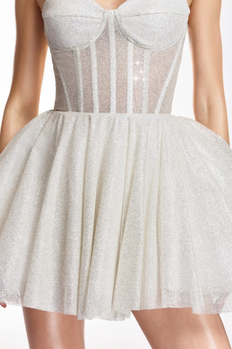 Penlop White Strapless Glitter Corset Mini Dress