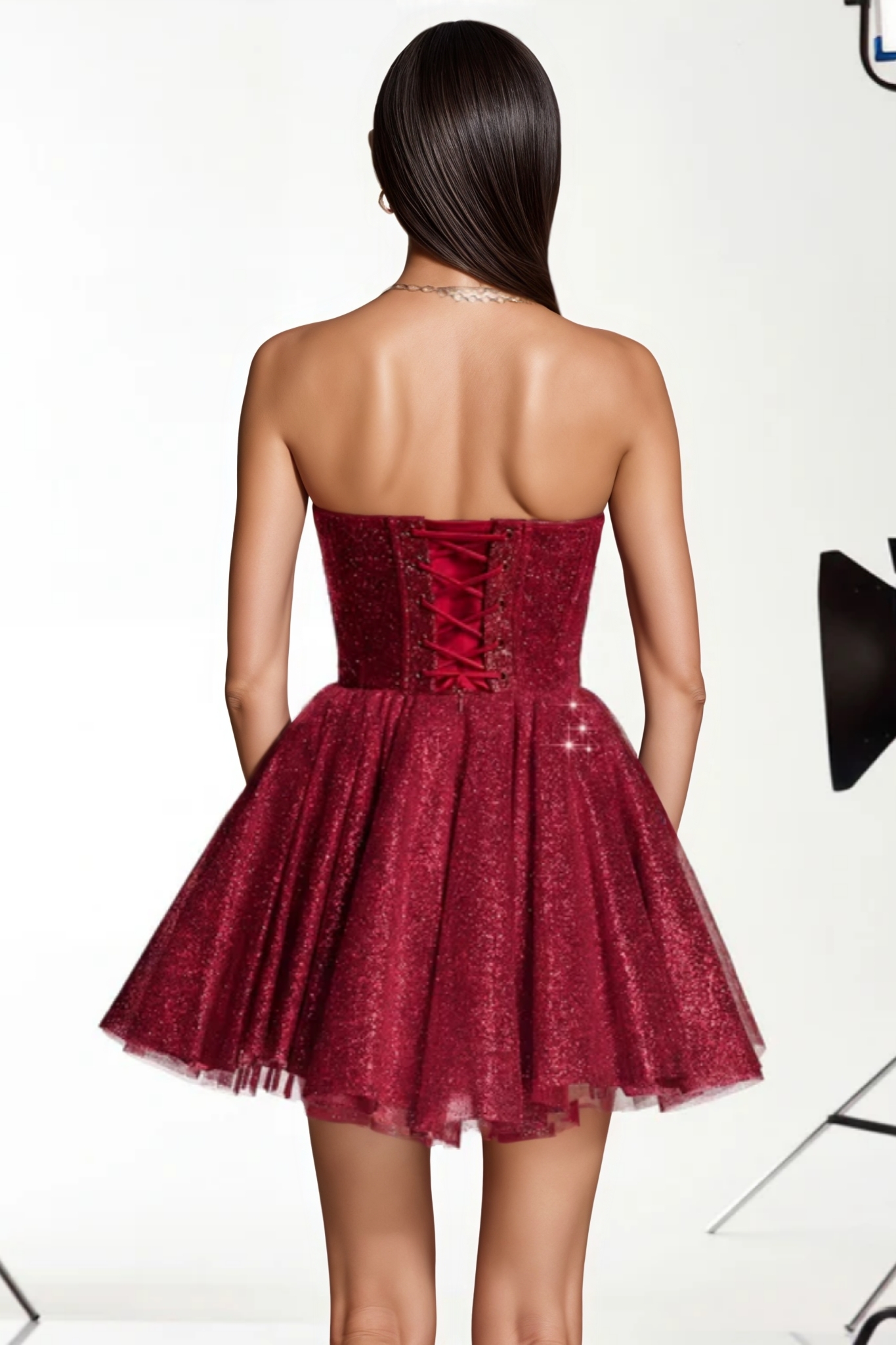 Eliry Red Strapless Glitter Corset Mini Dress