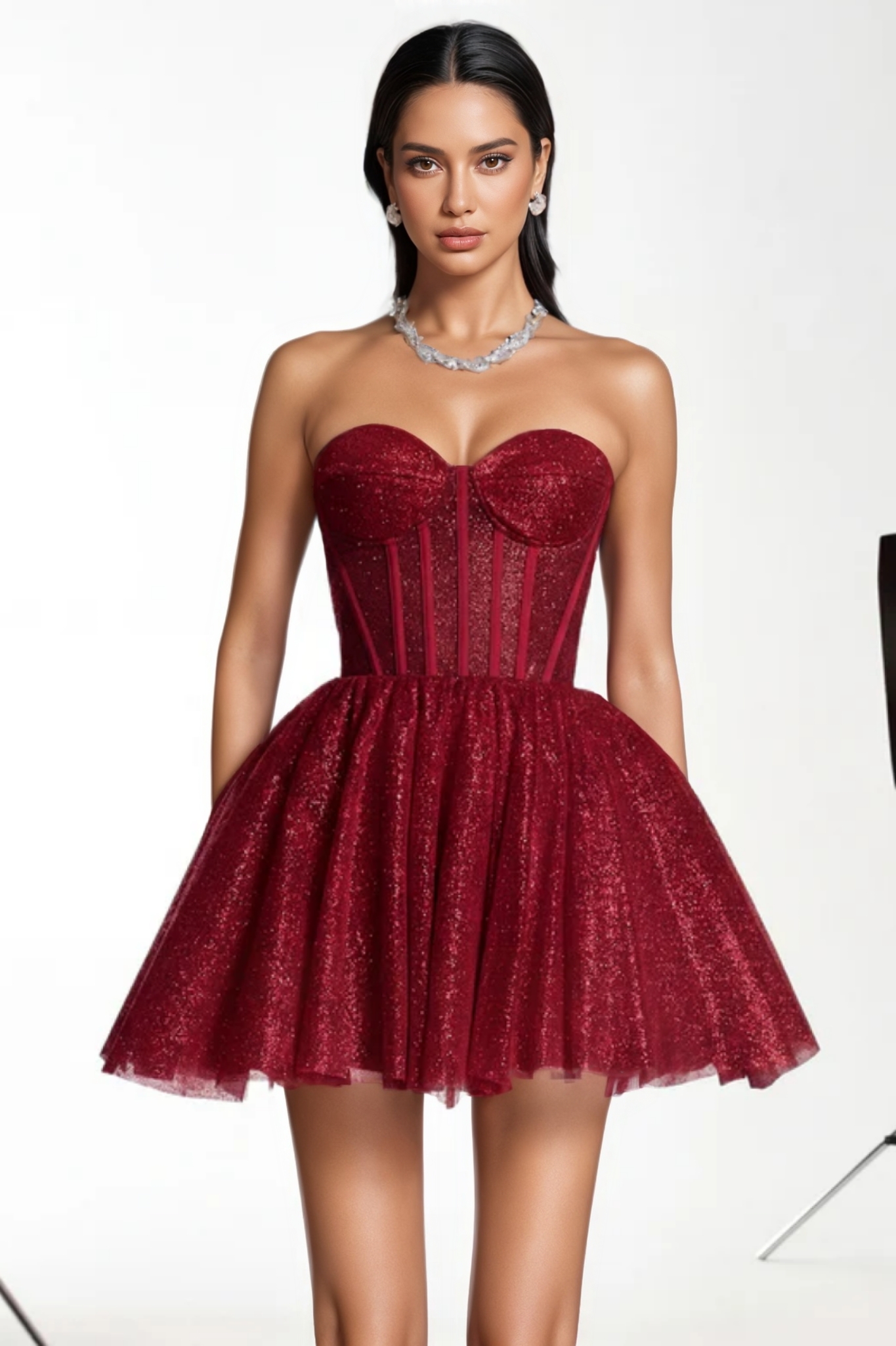 Eliry Red Strapless Glitter Corset Mini Dress