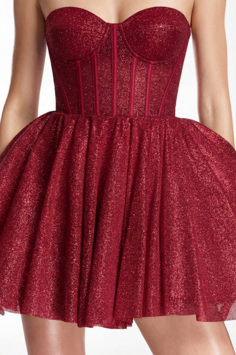 Eliry Red Strapless Glitter Corset Mini Dress