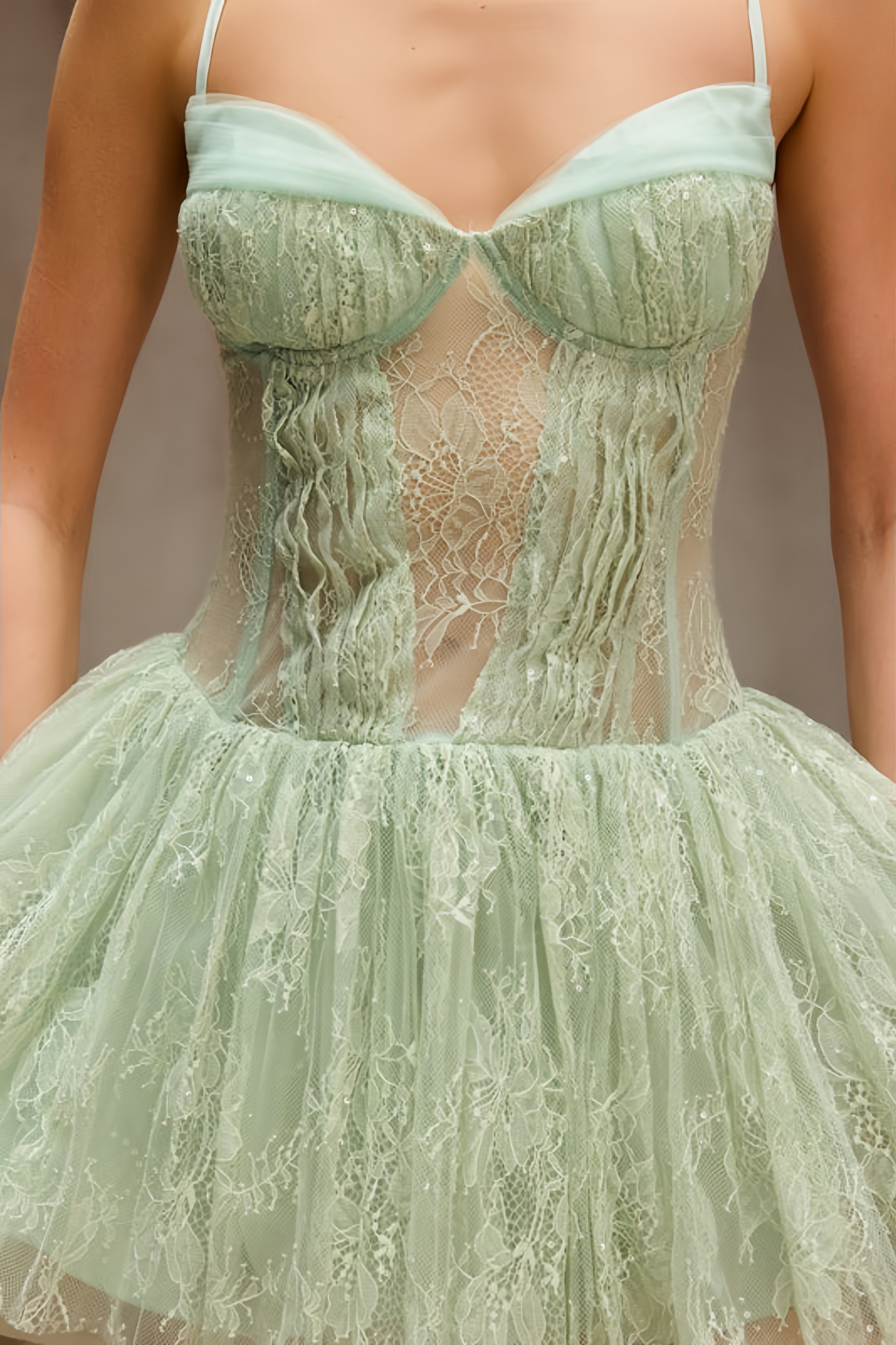 Piyar Green Lace Pleated Mini Dress