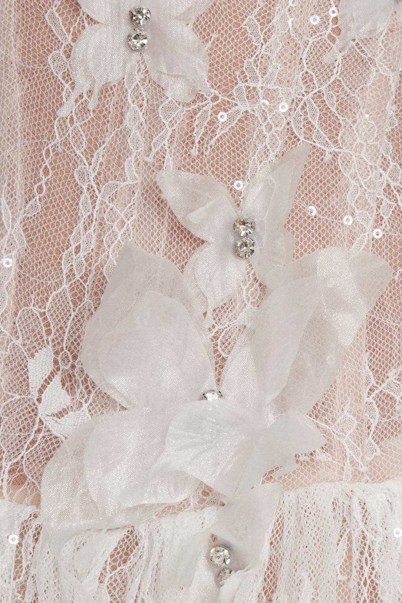 Lessamine White Strapless Butterfly Lace Maxi Dress