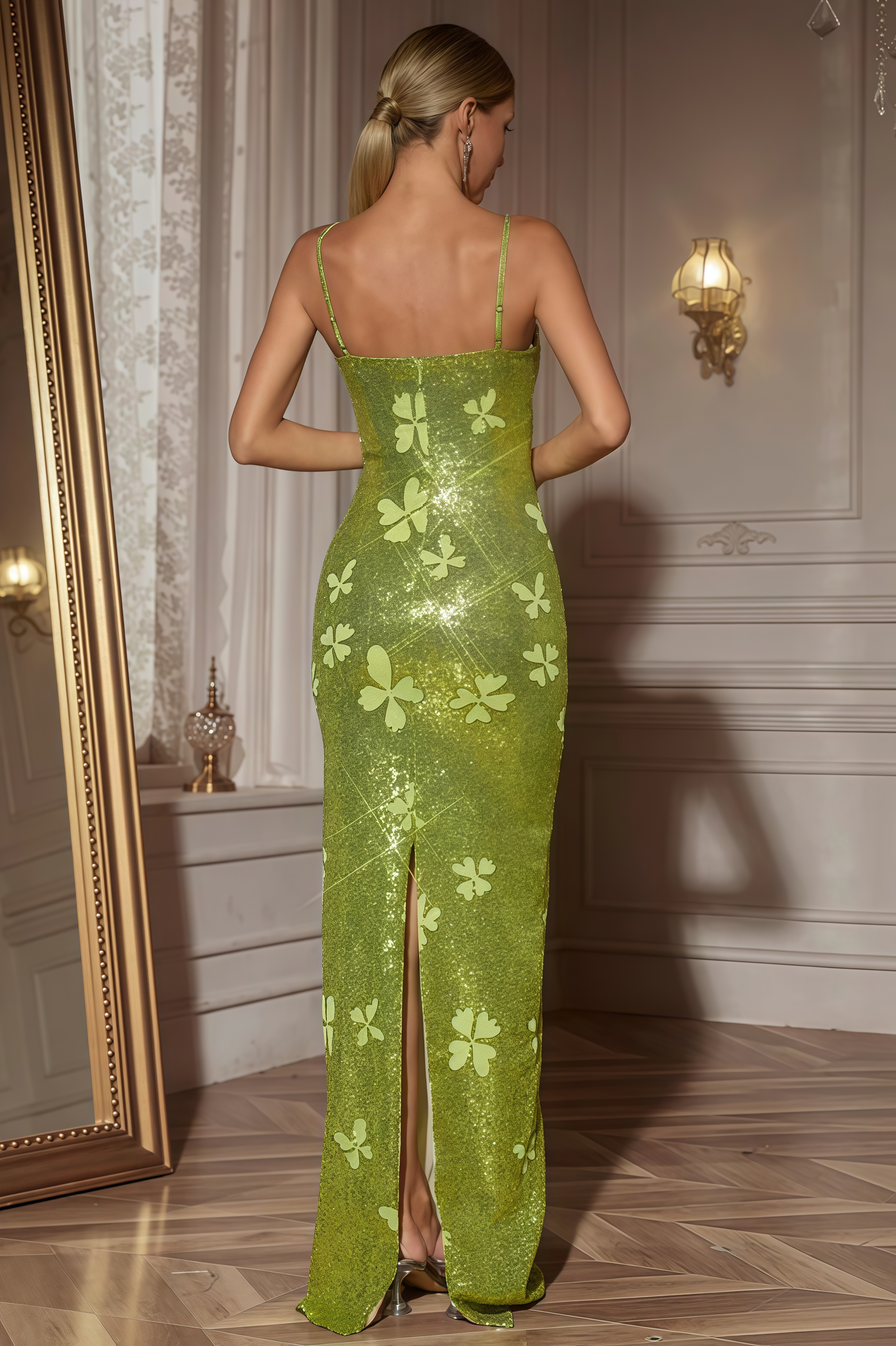 Padend Butterfly Rhinestone Sequin Maxi Dress