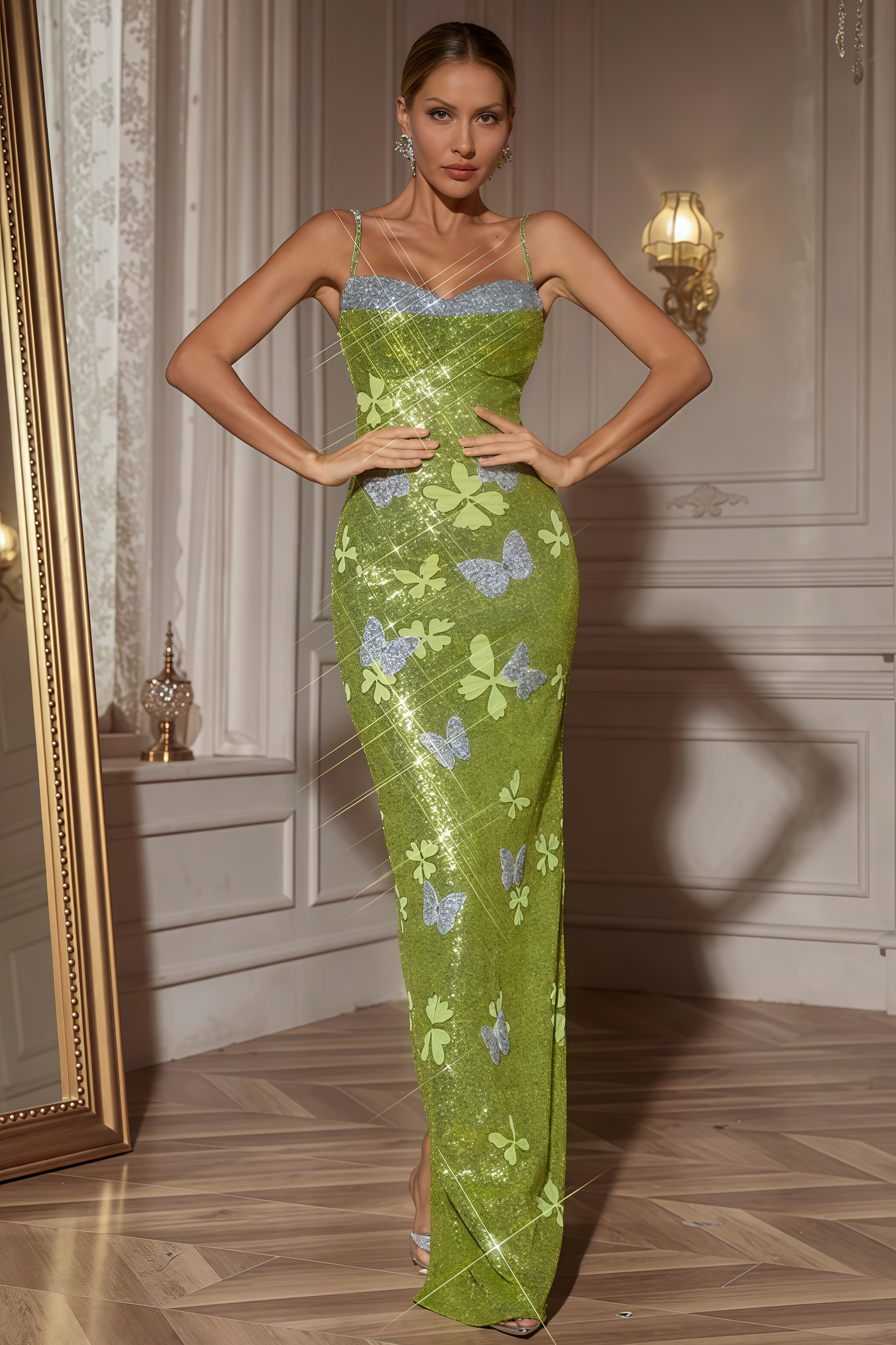 Padend Butterfly Rhinestone Sequin Maxi Dress